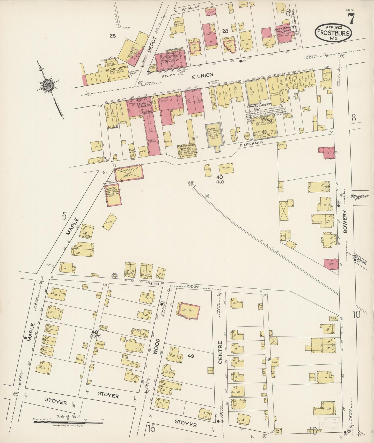 Sanborn Fire Insurance Map from Frostburg, Allegany County, Maryland (1922), Sheet #0007 - Historic Sanborn Fire Insurance Map Print, vintage old map wall art