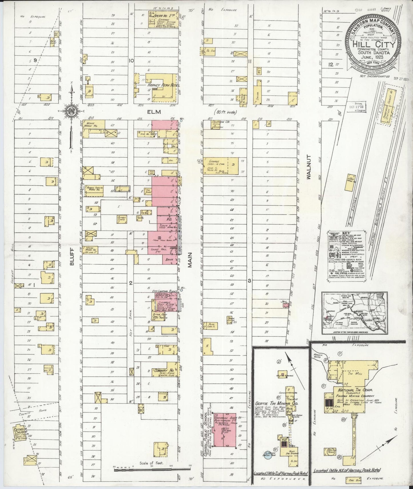 Sanborn Fire Insurance Map from Hill City, Pennington County, South Dakota (1923), Sheet #0001 - Historic Sanborn Fire Insurance Map Print, vintage old map wall art, antique decor, genealogy gift, South Dakota South Dakota map