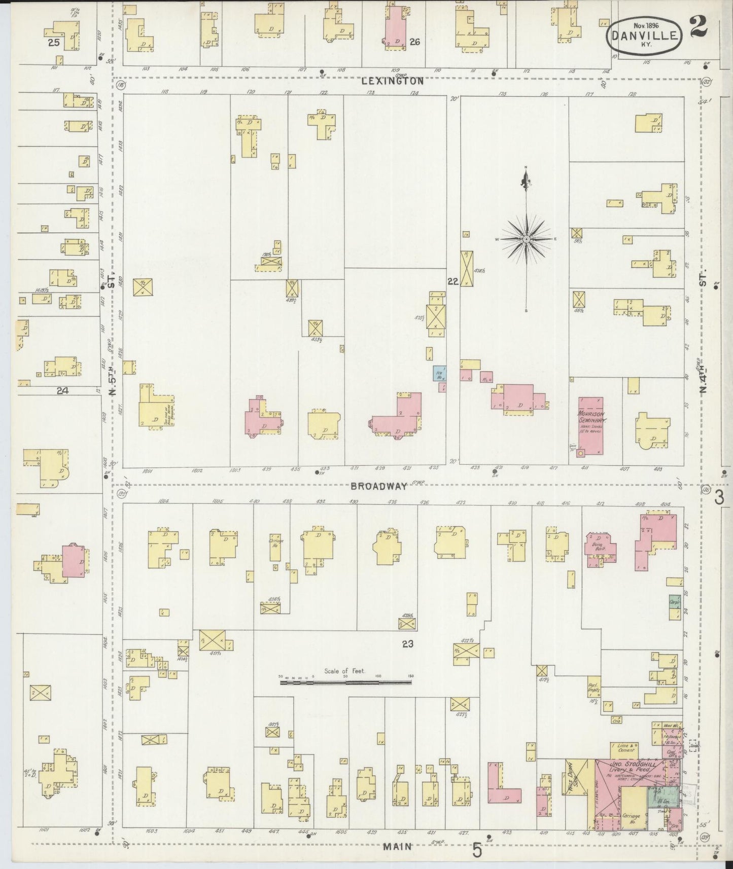 Sanborn Fire Insurance Map from Danville, Boyle County, Kentucky (1896), Sheet #0002 - Historic Sanborn Fire Insurance Map Print, vintage old map wall art, antique decor, genealogy gift, Kentucky Kentucky map
