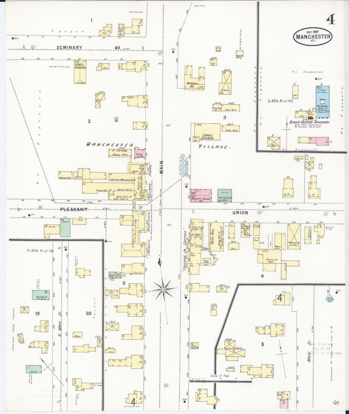 Sanborn Fire Insurance Map from Manchester, Bennington County, Vermont (1897), Sheet #0004 - Historic Sanborn Fire Insurance Map Print, vintage old map wall art, antique decor, genealogy gift, Vermont Vermont map