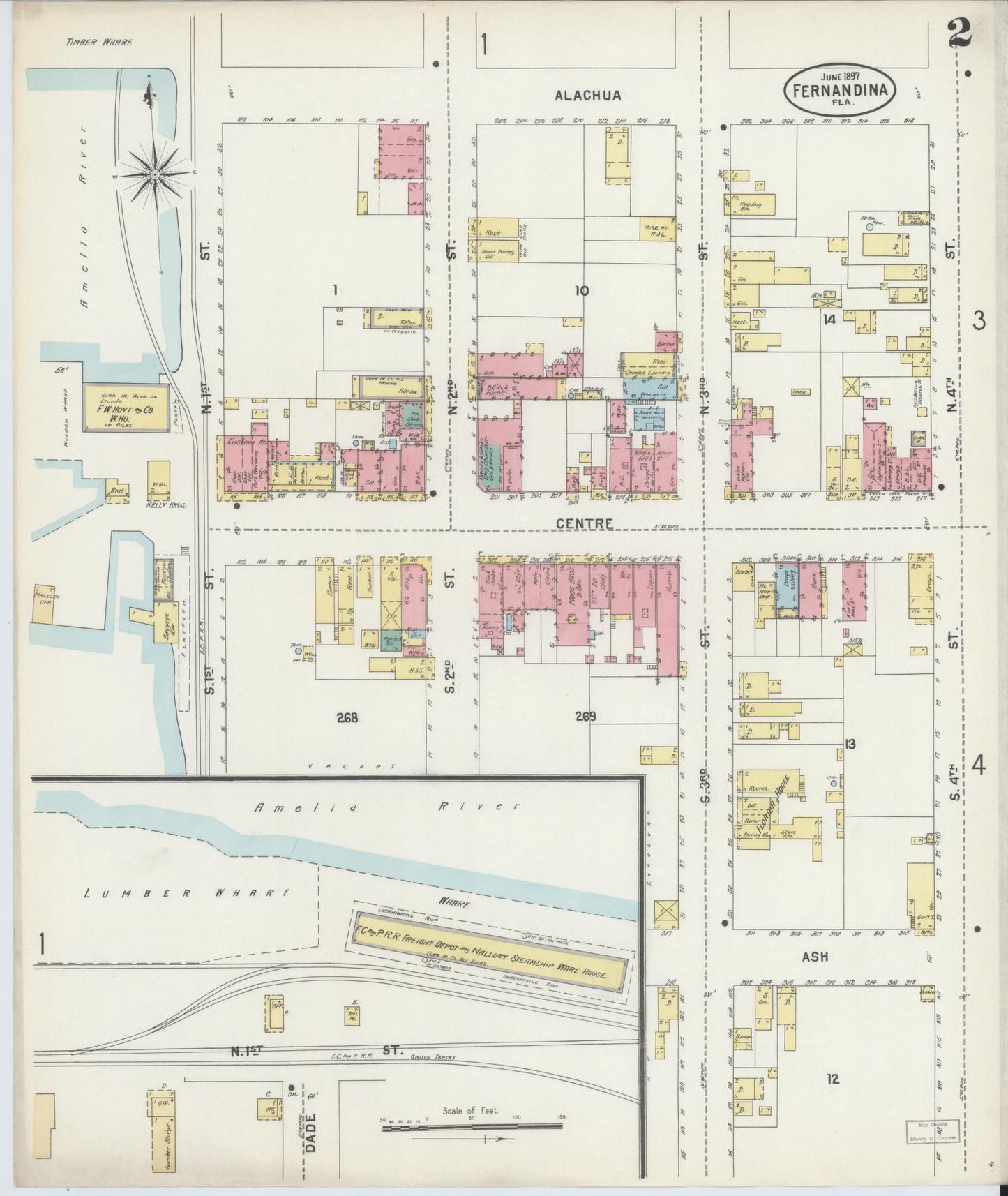 Sanborn Fire Insurance Map from Fernandina, Nassau County, Florida (1897), Sheet #0002 - Historic Sanborn Fire Insurance Map Print, vintage old map wall art, antique decor, genealogy gift, Florida Florida map