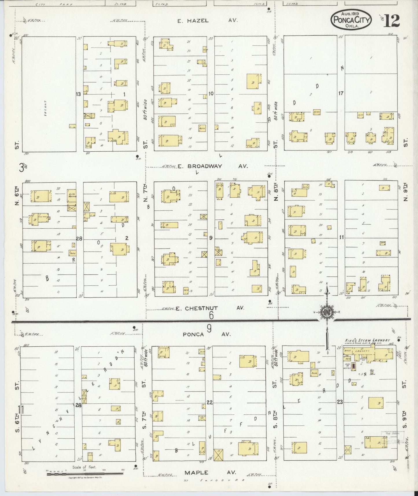 Sanborn Fire Insurance Map from Ponca City, Kay County, Oklahoma (1919), Sheet #0012 - Historic Sanborn Fire Insurance Map Print, vintage old map wall art, antique decor, genealogy gift, Oklahoma Oklahoma map