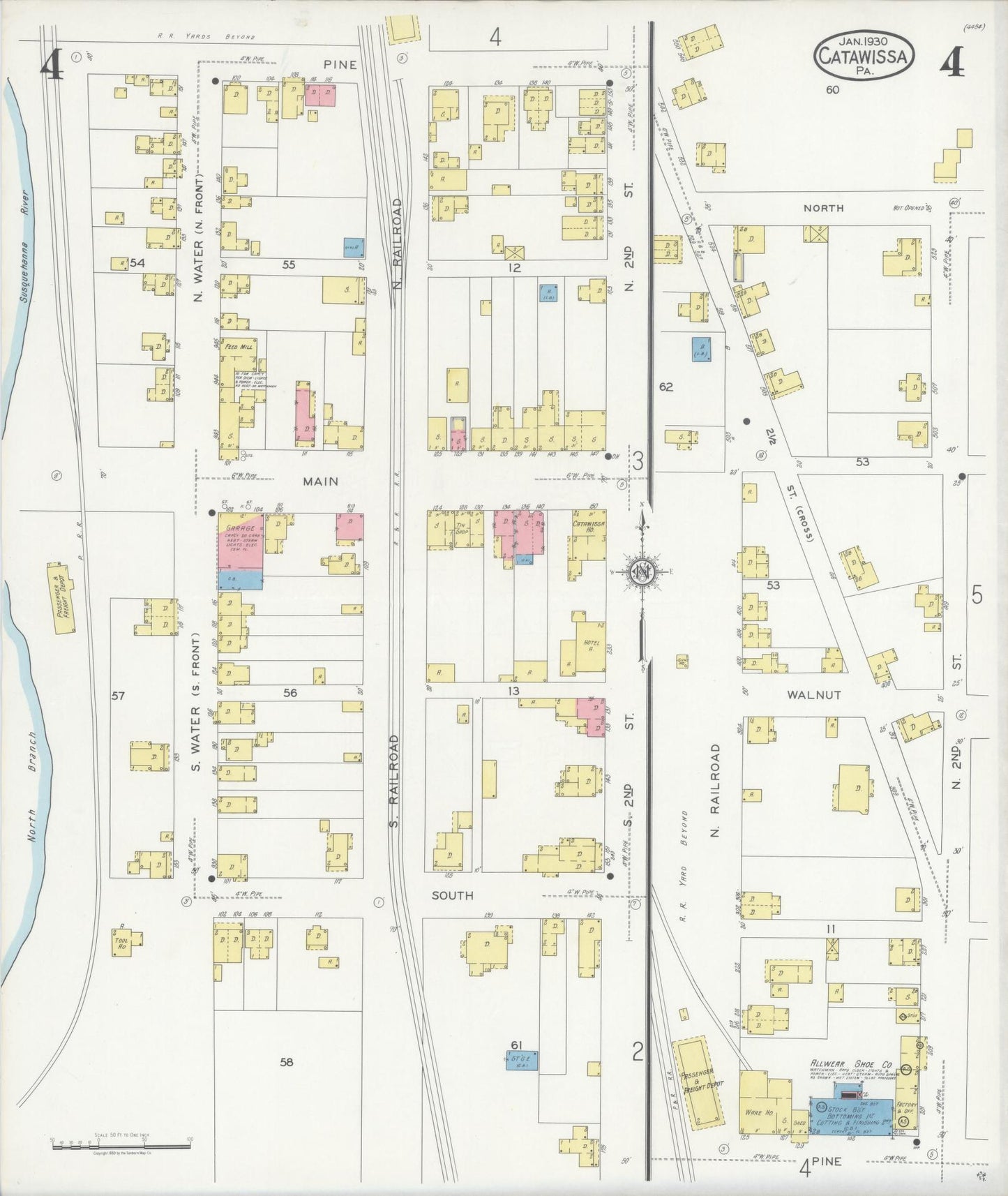 Sanborn Fire Insurance Map from Catawissa, Columbia County, Pennsylvania (1930), Sheet #0004 - Historic Sanborn Fire Insurance Map Print, vintage old map wall art, antique decor, genealogy gift, Pennsylvania Pennsylvania map
