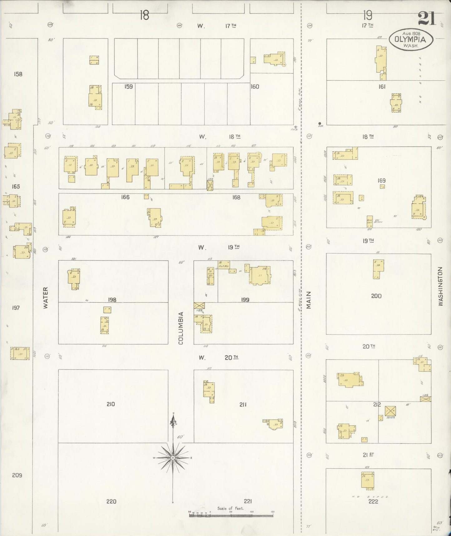 Sanborn Fire Insurance Map from Olympia, Thurston County, Washington (1908), Sheet #0021 - Complete Map Set gallery image, historic Sanborn map, vintage wall art, Washington Washington