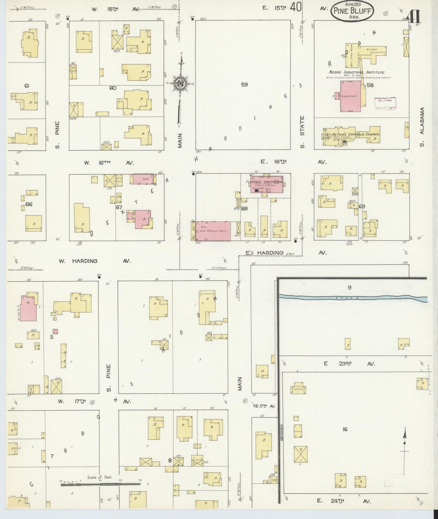 Sanborn Fire Insurance Map from Pine Bluff, Jefferson County, Arkansas (1913), Sheet #0041 - Historic Sanborn Fire Insurance Map Print, vintage old map wall art, antique decor, genealogy gift, Arkansas Arkansas map