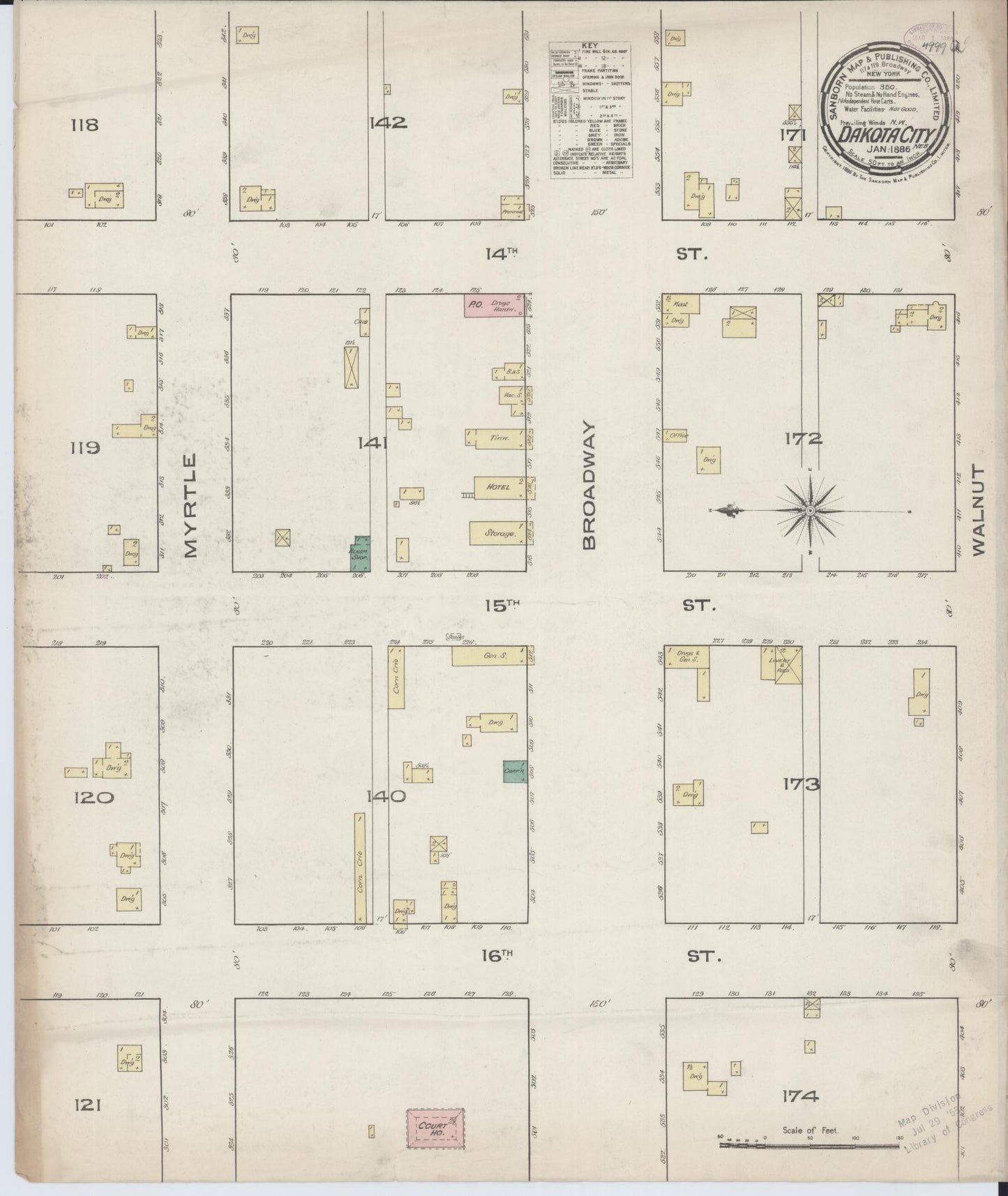 Sanborn Fire Insurance Map from Dakota City, Dakota County, Nebraska (1886), Sheet #0001 - Historic Sanborn Fire Insurance Map Print, vintage old map wall art, antique decor, genealogy gift, Nebraska Nebraska map