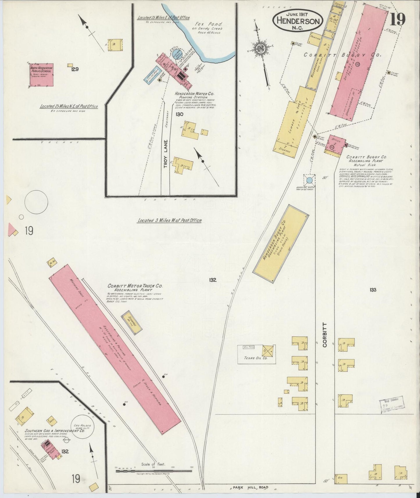 Sanborn Fire Insurance Map from Henderson, Vance County, North Carolina (1917), Sheet #0019 - Complete Map Set gallery image, historic Sanborn map, vintage wall art, North Carolina North Carolina