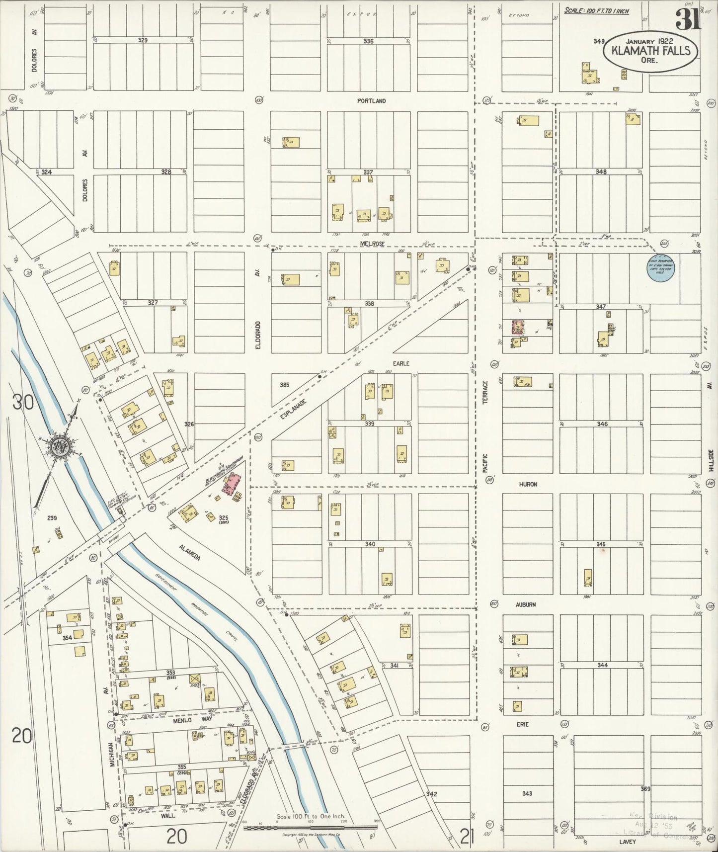 Sanborn Fire Insurance Map from Klamath Falls, Klamath County, Oregon (1921), Sheet #0031 - Historic Sanborn Fire Insurance Map Print, vintage old map wall art, antique decor, genealogy gift, Oregon Oregon map