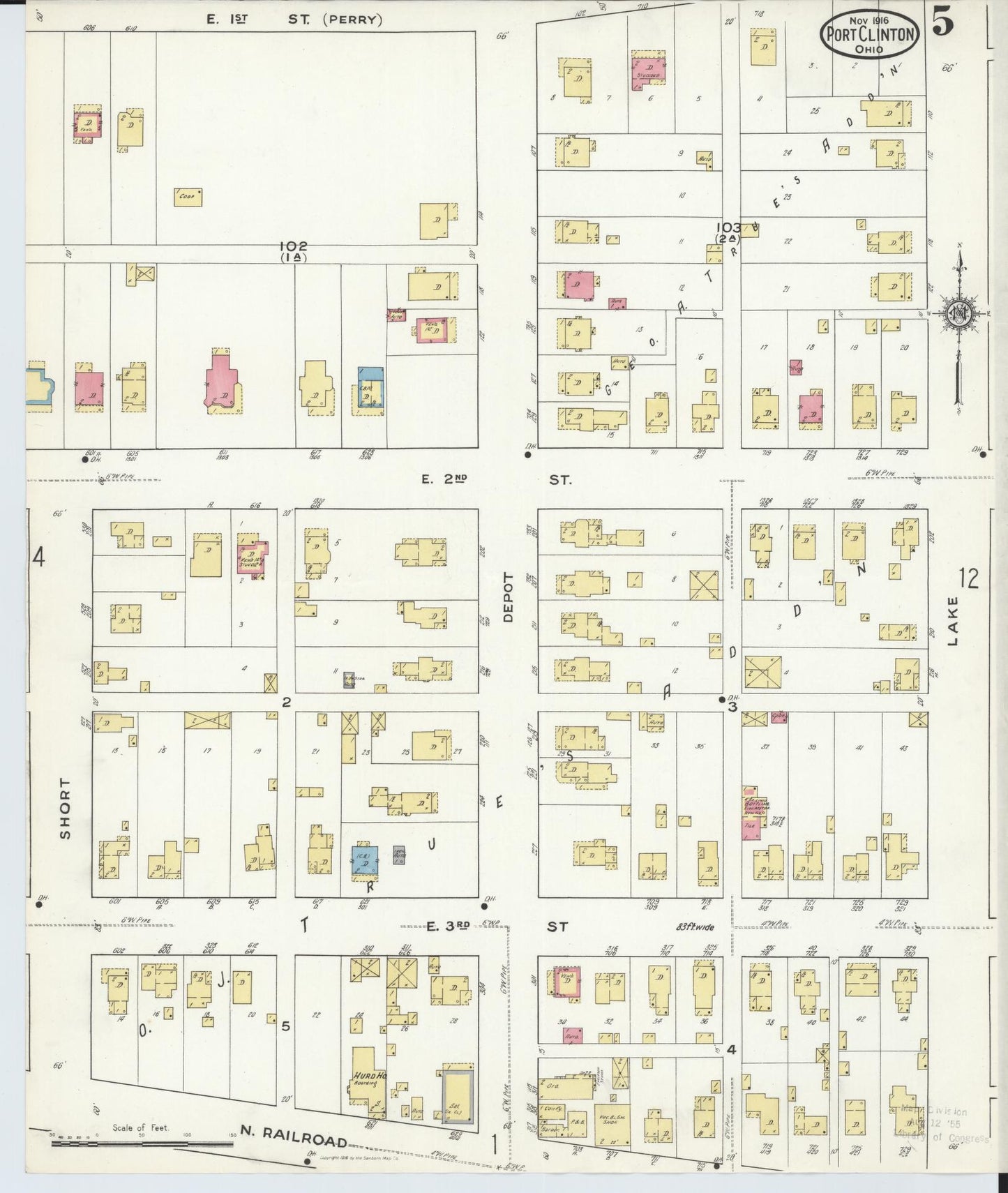 Sanborn Fire Insurance Map from Port Clinton, Ottawa County, Ohio (1916), Sheet #0005 - Historic Sanborn Fire Insurance Map Print, vintage old map wall art, antique decor, genealogy gift, Ohio Ohio map