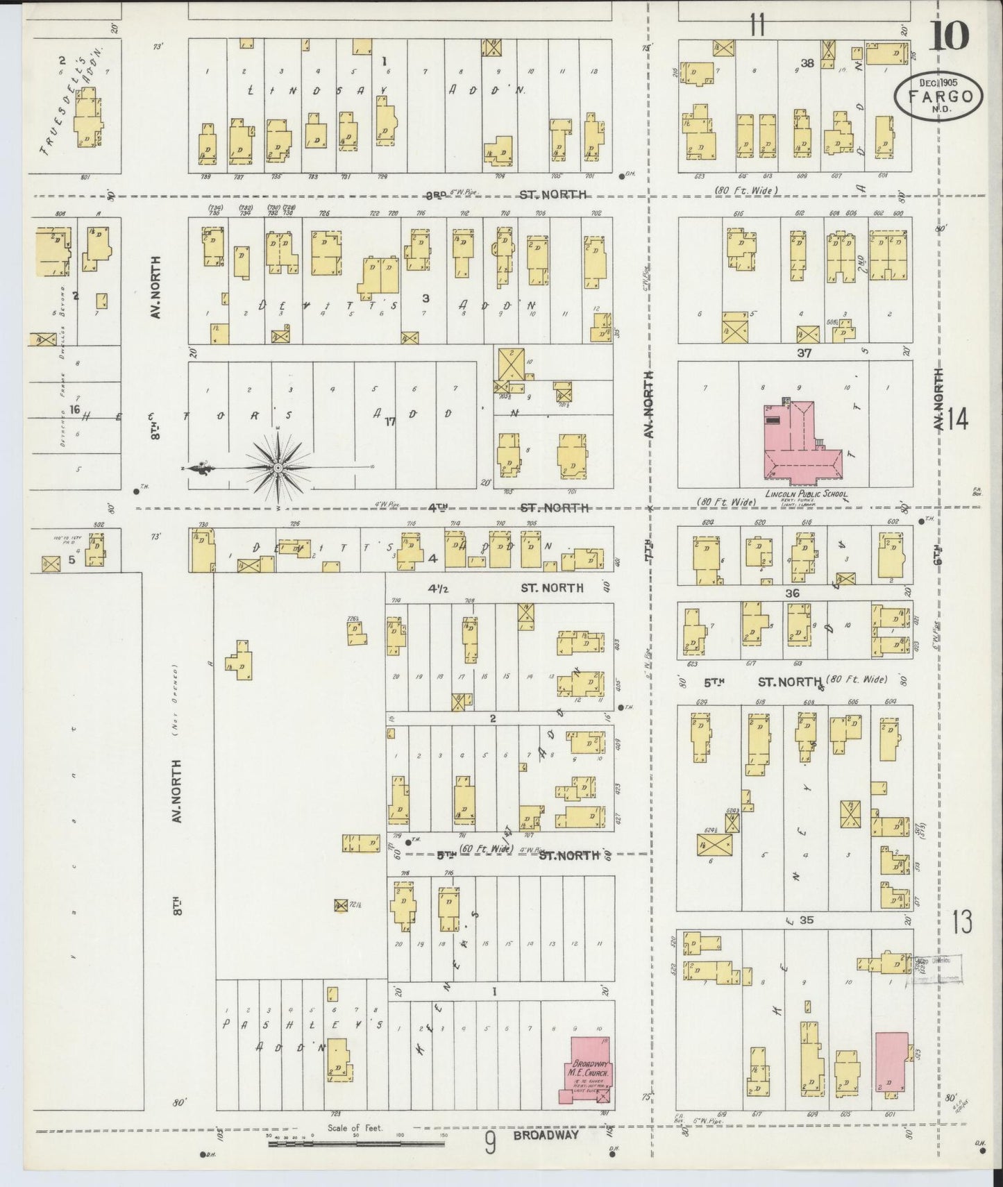 Sanborn Fire Insurance Map from Fargo, Cass County, North Dakota (1905), Sheet #0010 - Historic Sanborn Fire Insurance Map Print, vintage old map wall art, antique decor, genealogy gift, North Dakota North Dakota map
