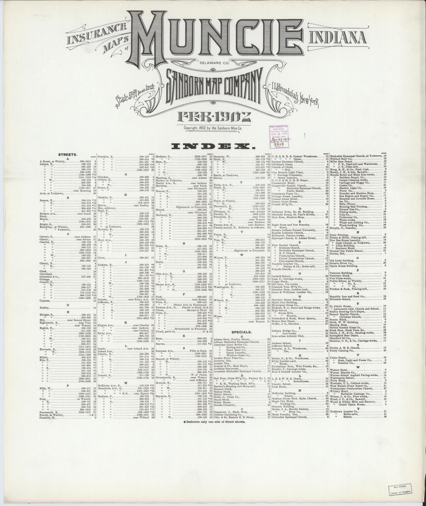 Sanborn Fire Insurance Map from Muncie, Delaware County, Indiana. (1902) – Historic Sanborn Fire Insurance Map Print