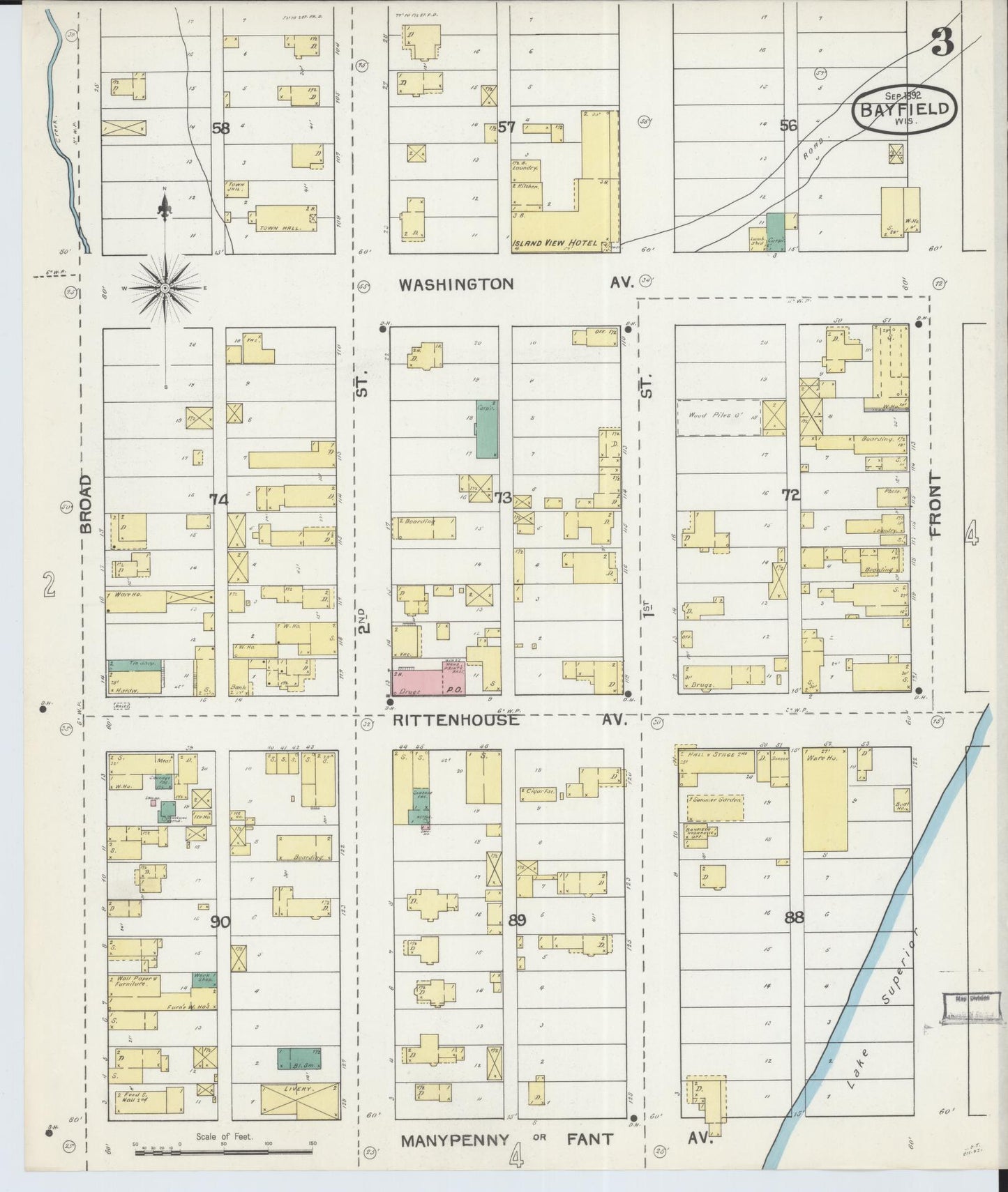 Sanborn Fire Insurance Map from Bayfield, Bayfield County, Wisconsin (1892), Sheet #0003 - Historic Sanborn Fire Insurance Map Print, vintage old map wall art, antique decor, genealogy gift, Wisconsin Wisconsin map