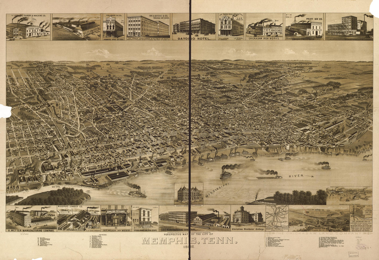 Perspective map of the city of Memphis, Tenn. 1887. (1887) – Historic Bird’s-Eye View Panorama Print