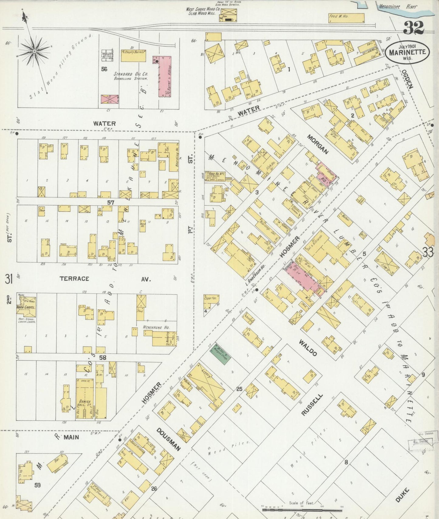 Sanborn Fire Insurance Map from Marinette, Marinette County, Wisconsin (1901), Sheet #0032 - Historic Sanborn Fire Insurance Map Print, vintage old map wall art, antique decor, genealogy gift, Wisconsin Wisconsin map