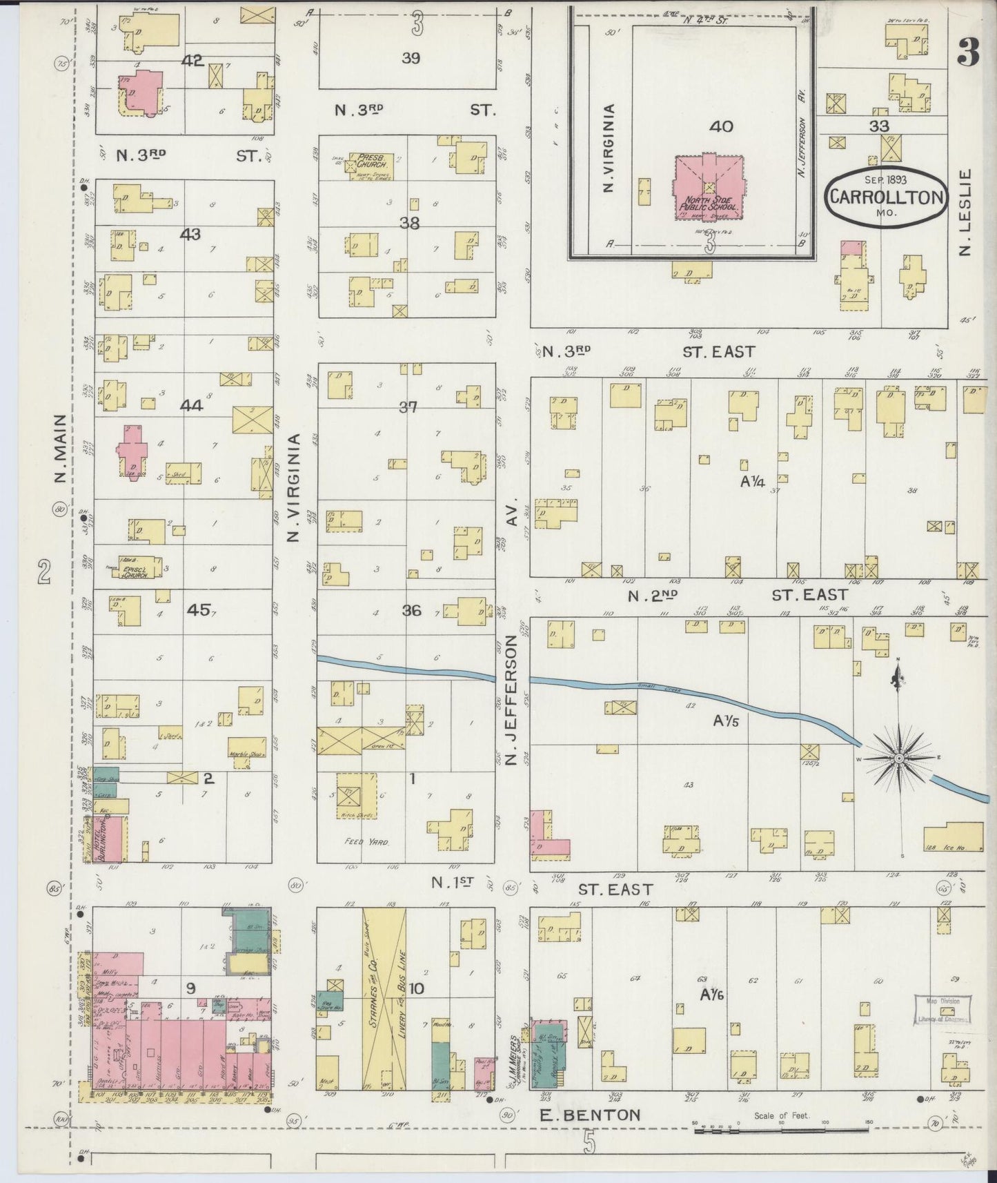 Sanborn Fire Insurance Map from Carrollton, Carroll County, Missouri (1893), Sheet #0003 - Historic Sanborn Fire Insurance Map Print, vintage old map wall art, antique decor, genealogy gift, Missouri Missouri map