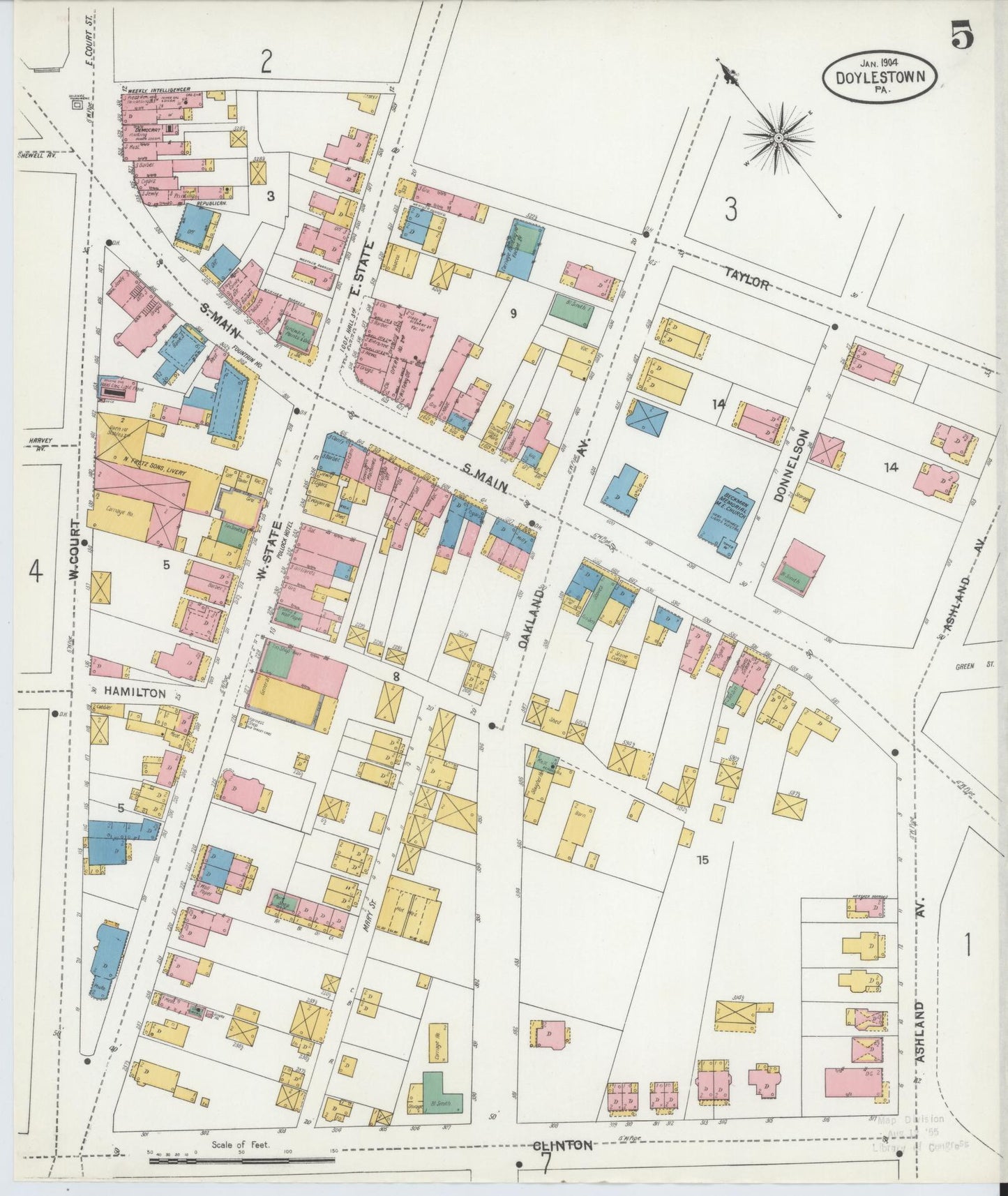 Sanborn Fire Insurance Map from Doylestown, Bucks County, Pennsylvania (1904), Sheet #0005 - Historic Sanborn Fire Insurance Map Print, vintage old map wall art, antique decor, genealogy gift, Pennsylvania Pennsylvania map