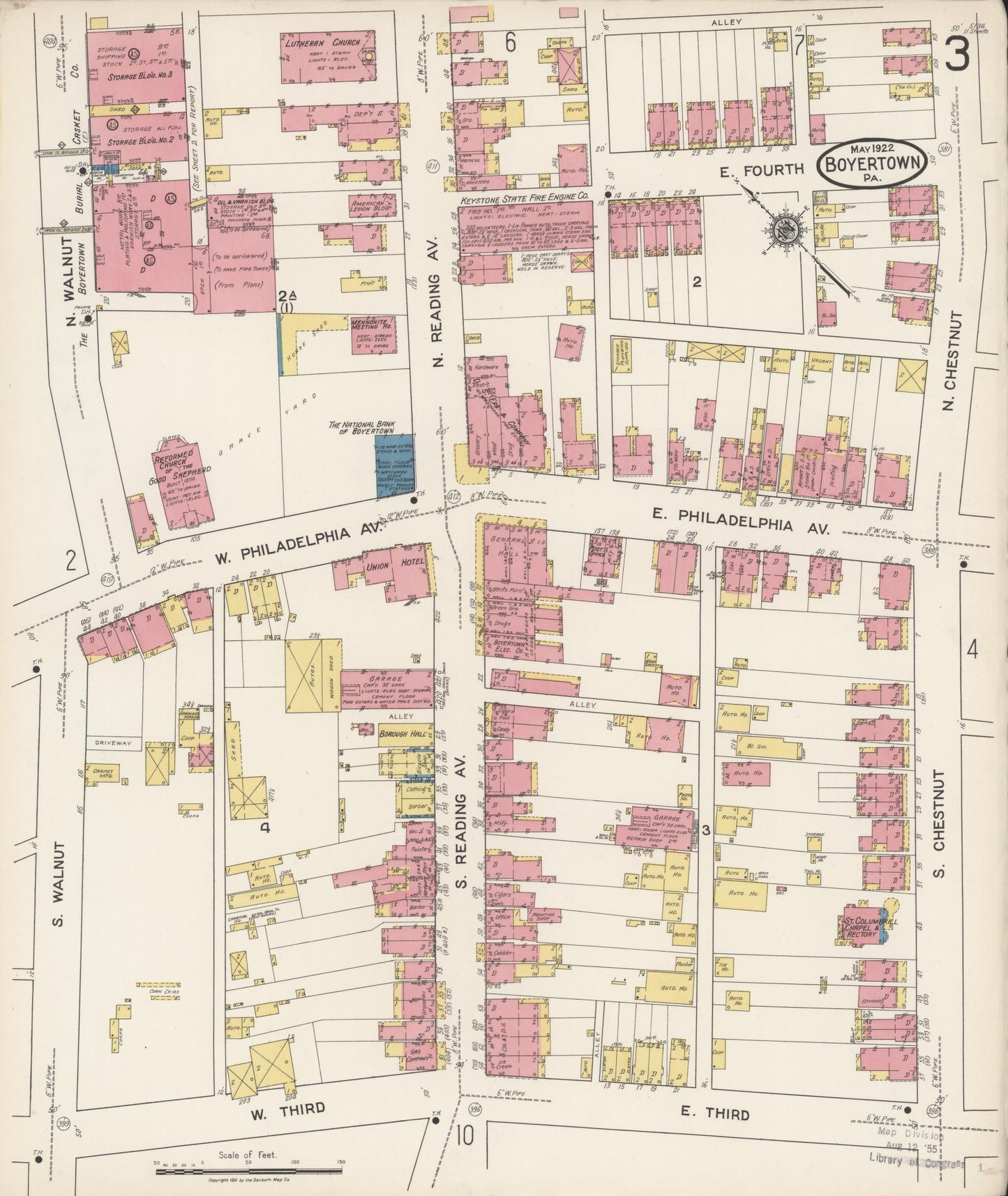 Sanborn Fire Insurance Map from Boyertown, Berks County, Pennsylvania (1922), Sheet #0003 - Historic Sanborn Fire Insurance Map Print, vintage old map wall art, antique decor, genealogy gift, Pennsylvania Pennsylvania map