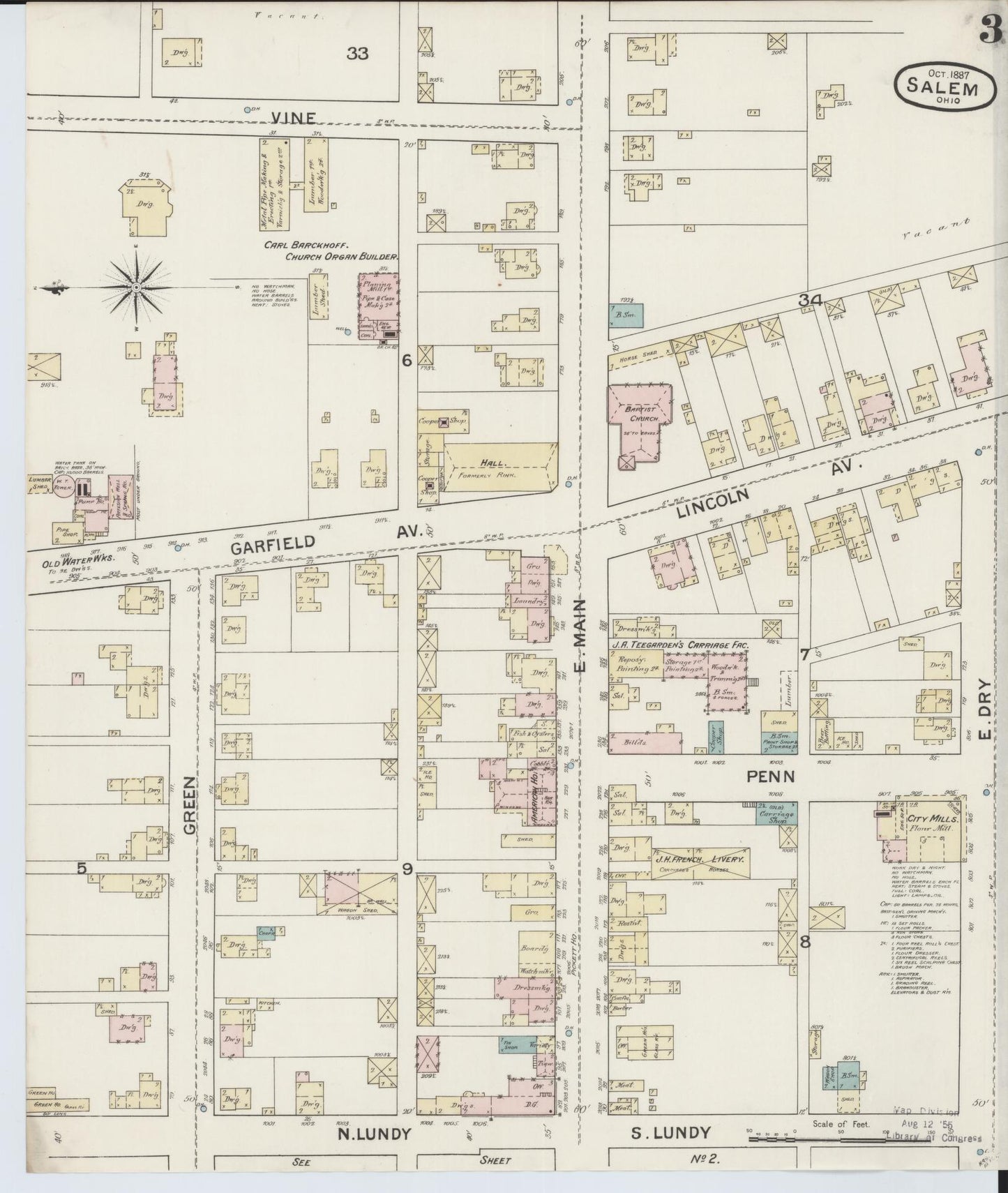Sanborn Fire Insurance Map from Salem, Columbiana County, Ohio (1887), Sheet #0003 - Historic Sanborn Fire Insurance Map Print, vintage old map wall art, antique decor, genealogy gift, Ohio Ohio map
