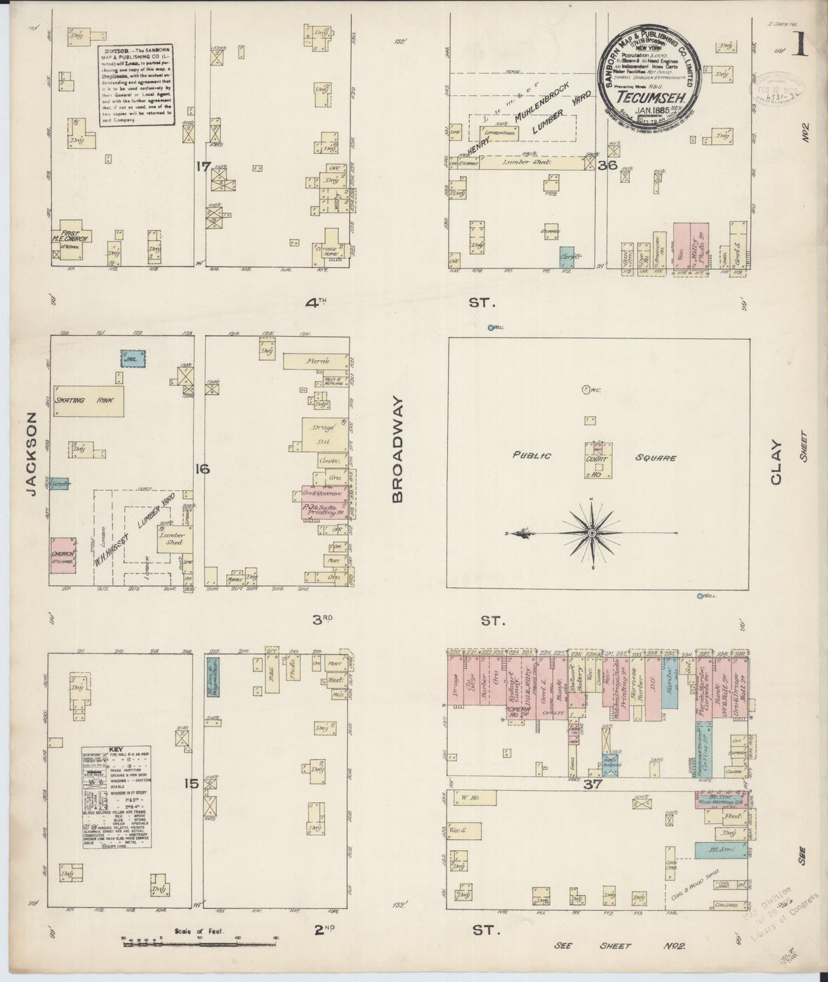 Sanborn Fire Insurance Map from Tecumseh, Johnson County, Nebraska (1885), Sheet #0001 - Historic Sanborn Fire Insurance Map Print, vintage old map wall art, antique decor, genealogy gift, Nebraska Nebraska map