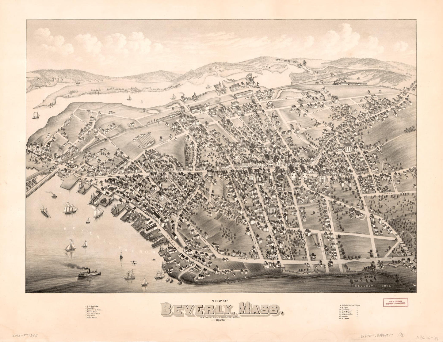 View of Beverly, Mass. 1879. (1879) – Historic Bird’s-Eye View Panorama Print