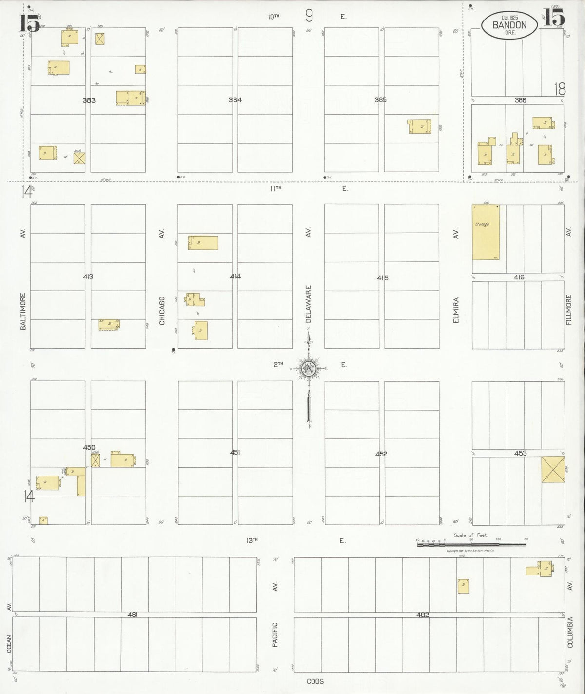 Sanborn Fire Insurance Map from Bandon, Coos County, Oregon (1925), Sheet #0015 - Historic Sanborn Fire Insurance Map Print, vintage old map wall art, antique decor, genealogy gift, Oregon Oregon map