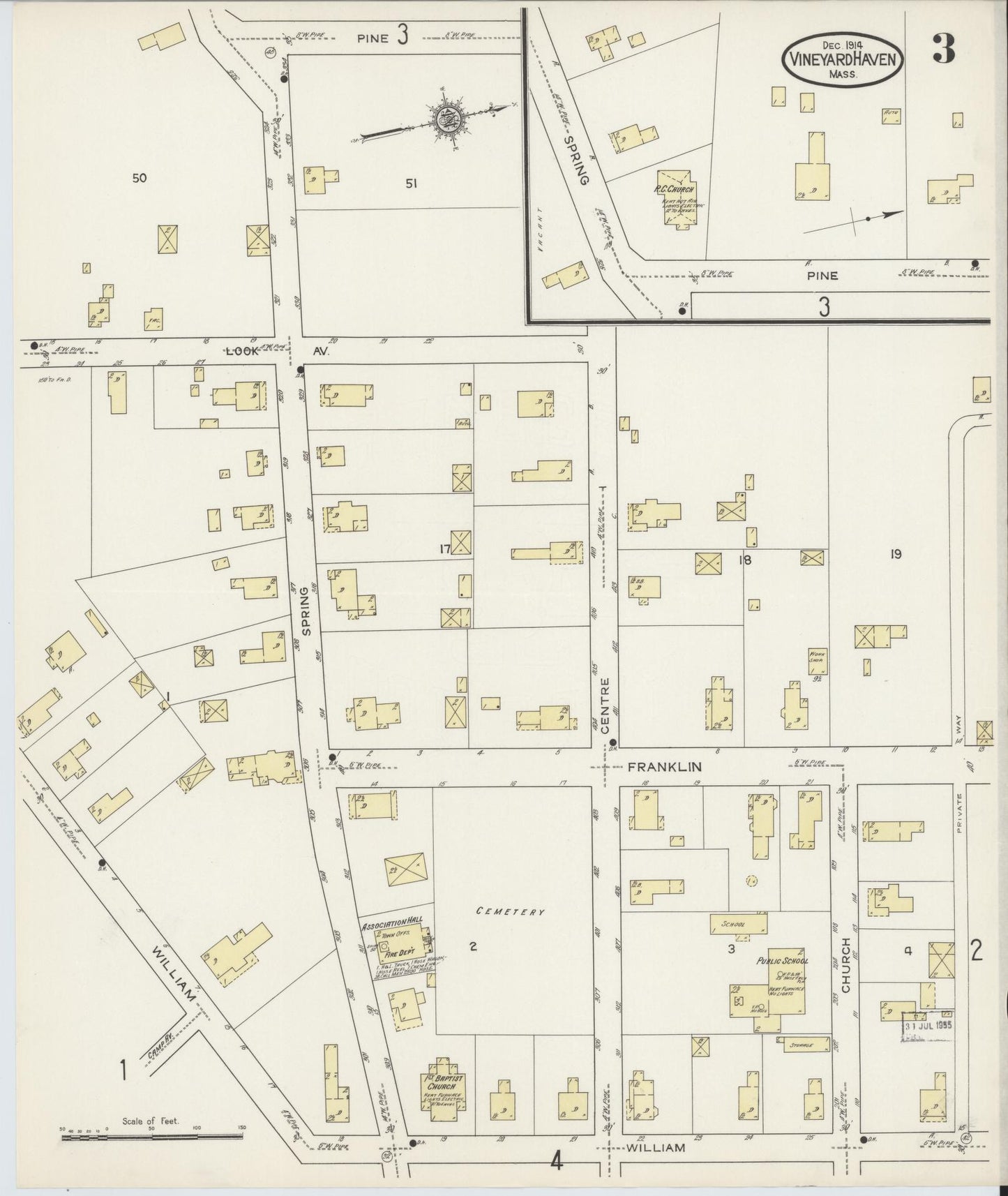 Sanborn Fire Insurance Map from Vineyard Haven, Dukes County, Massachusetts (1914), Sheet #0003 - Historic Sanborn Fire Insurance Map Print, vintage old map wall art, antique decor, genealogy gift, Massachusetts Massachusetts map