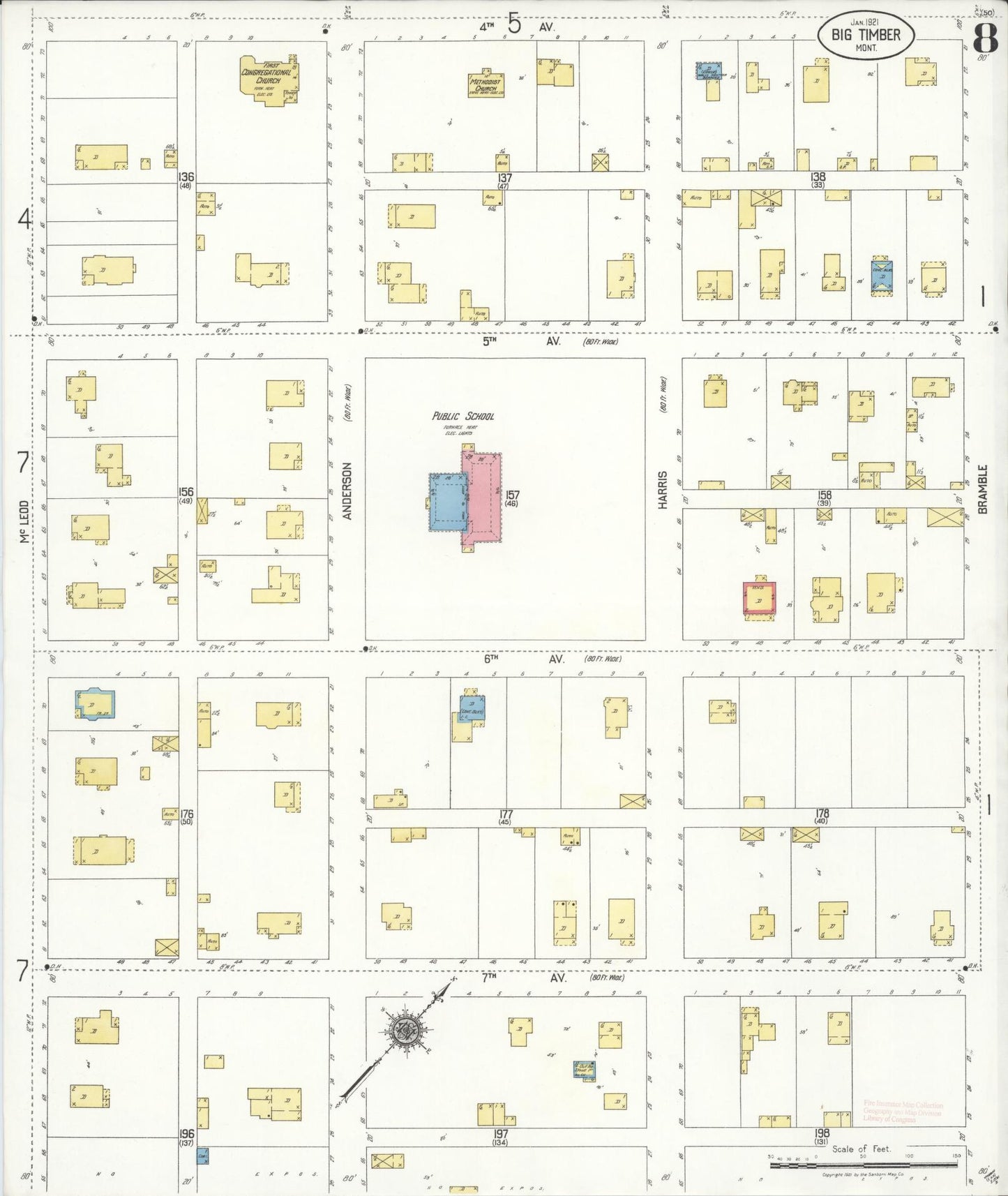 Sanborn Fire Insurance Map from Big Timber, Sweet Grass County, Montana (1921), Sheet #0008 - Historic Sanborn Fire Insurance Map Print, vintage old map wall art, antique decor, genealogy gift, Montana Montana map