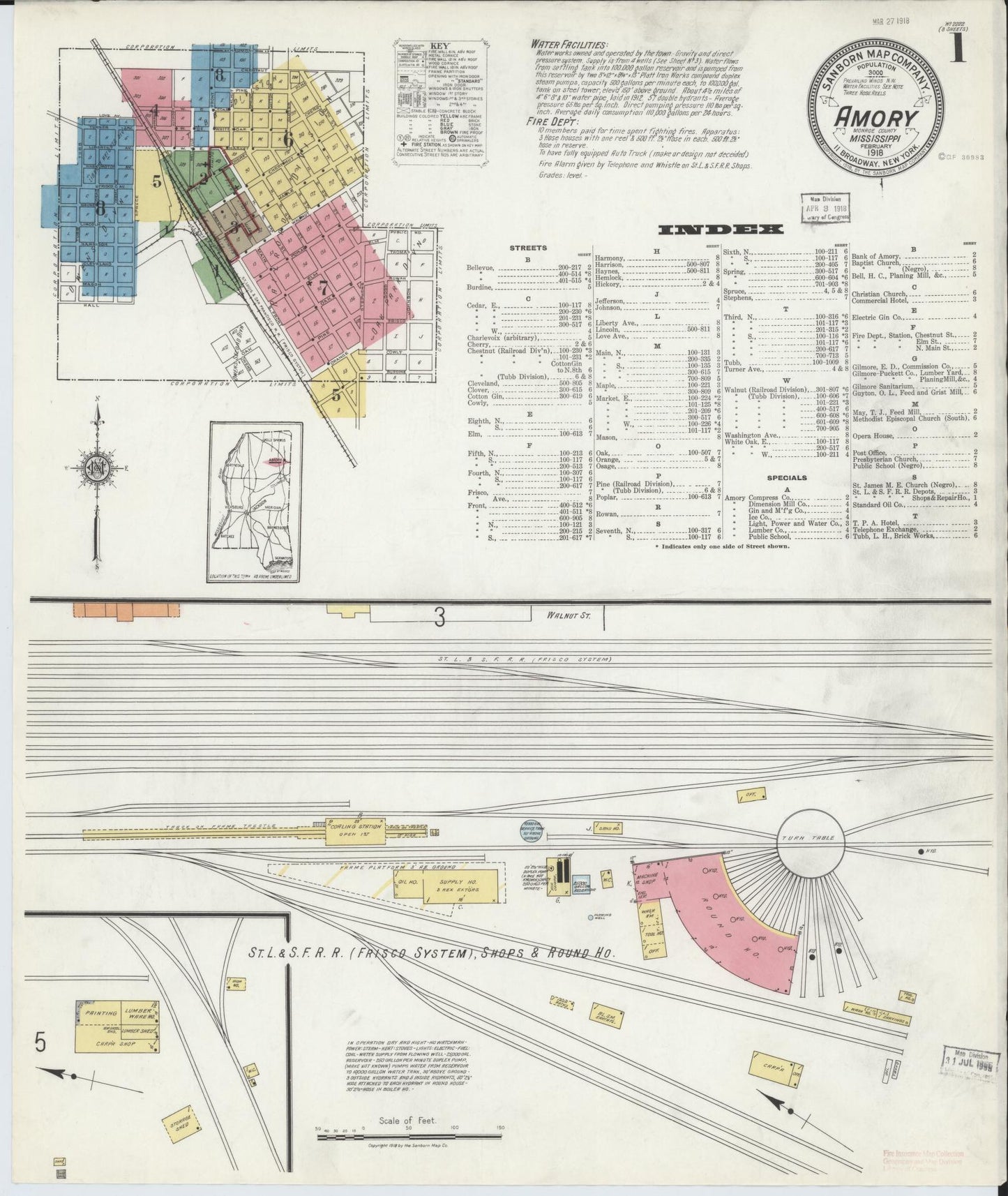 Sanborn Fire Insurance Map from Amory, Monroe County, Mississippi. (1918) – Historic Sanborn Fire Insurance Map Print