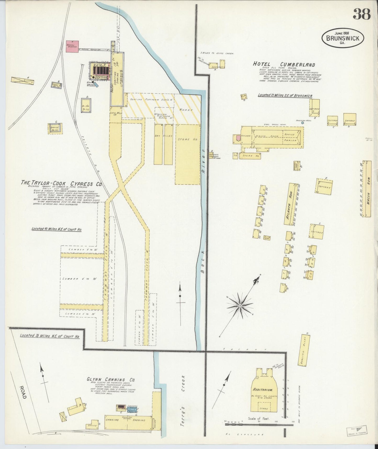 Sanborn Fire Insurance Map from Brunswick, Glynn County, Georgia (1908), Sheet #0038 - Historic Sanborn Fire Insurance Map Print, vintage old map wall art, antique decor, genealogy gift, Georgia Georgia map