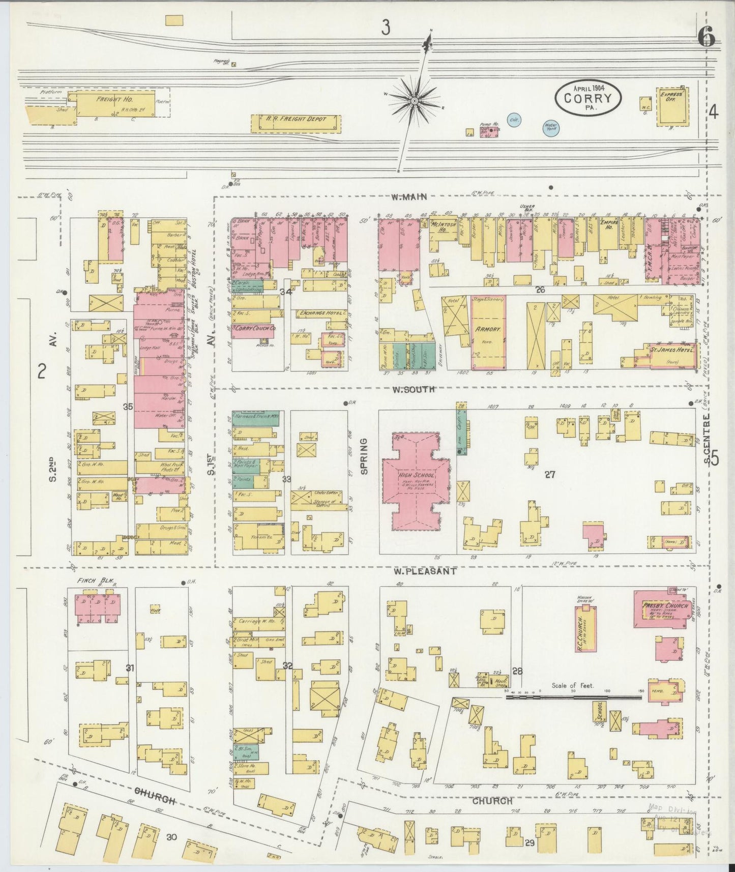 Sanborn Fire Insurance Map from Corry, Erie County, Pennsylvania (1904), Sheet #0006 - Historic Sanborn Fire Insurance Map Print, vintage old map wall art, antique decor, genealogy gift, Pennsylvania Pennsylvania map