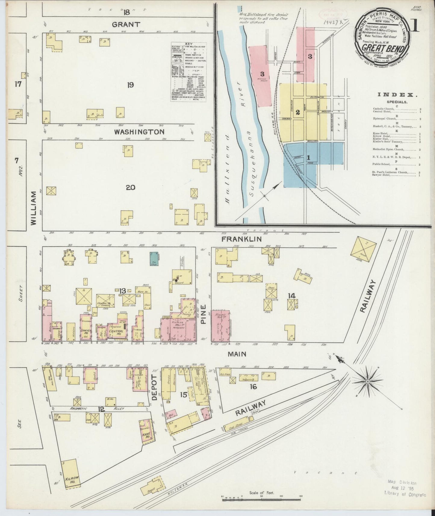 Sanborn Fire Insurance Map from Great Bend, Susquehanna County, Pennsylvania (1892), Sheet #0001 - Historic Sanborn Fire Insurance Map Print, vintage old map wall art, antique decor, genealogy gift, Pennsylvania Pennsylvania map