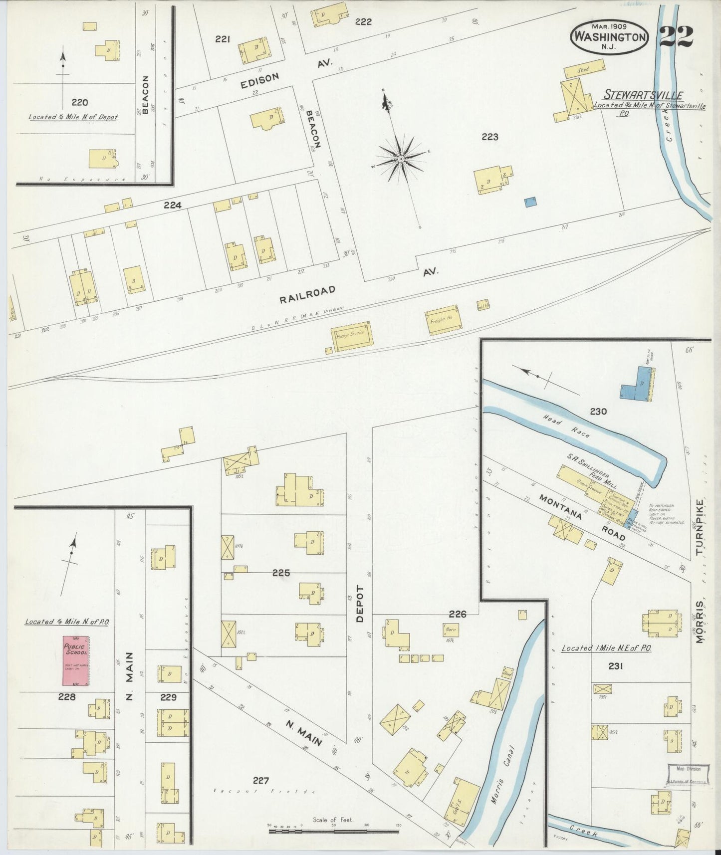 Sanborn Fire Insurance Map from Washington, Warren County, New Jersey (1909), Sheet #0022 - Historic Sanborn Fire Insurance Map Print, vintage old map wall art, antique decor, genealogy gift, Washington Washington map