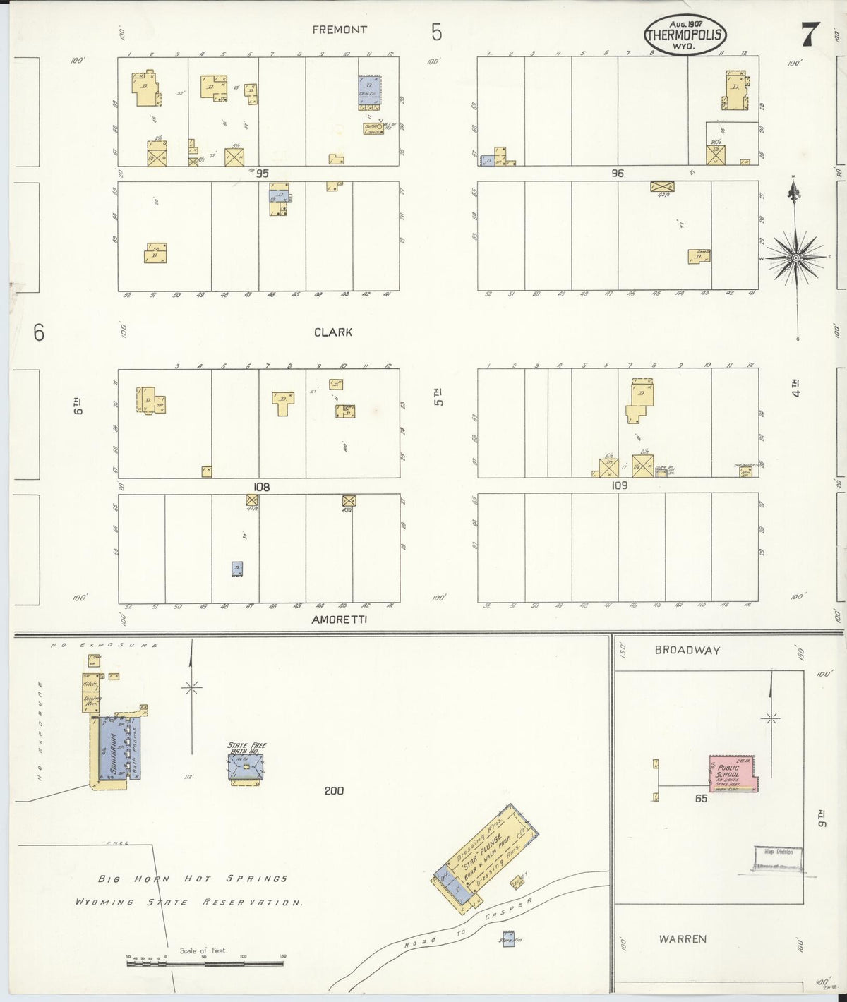 Sanborn Fire Insurance Map from Thermopolis, Hot Springs County, Wyoming (1907), Sheet #0007 - Historic Sanborn Fire Insurance Map Print, vintage old map wall art, antique decor, genealogy gift, Wyoming Wyoming map