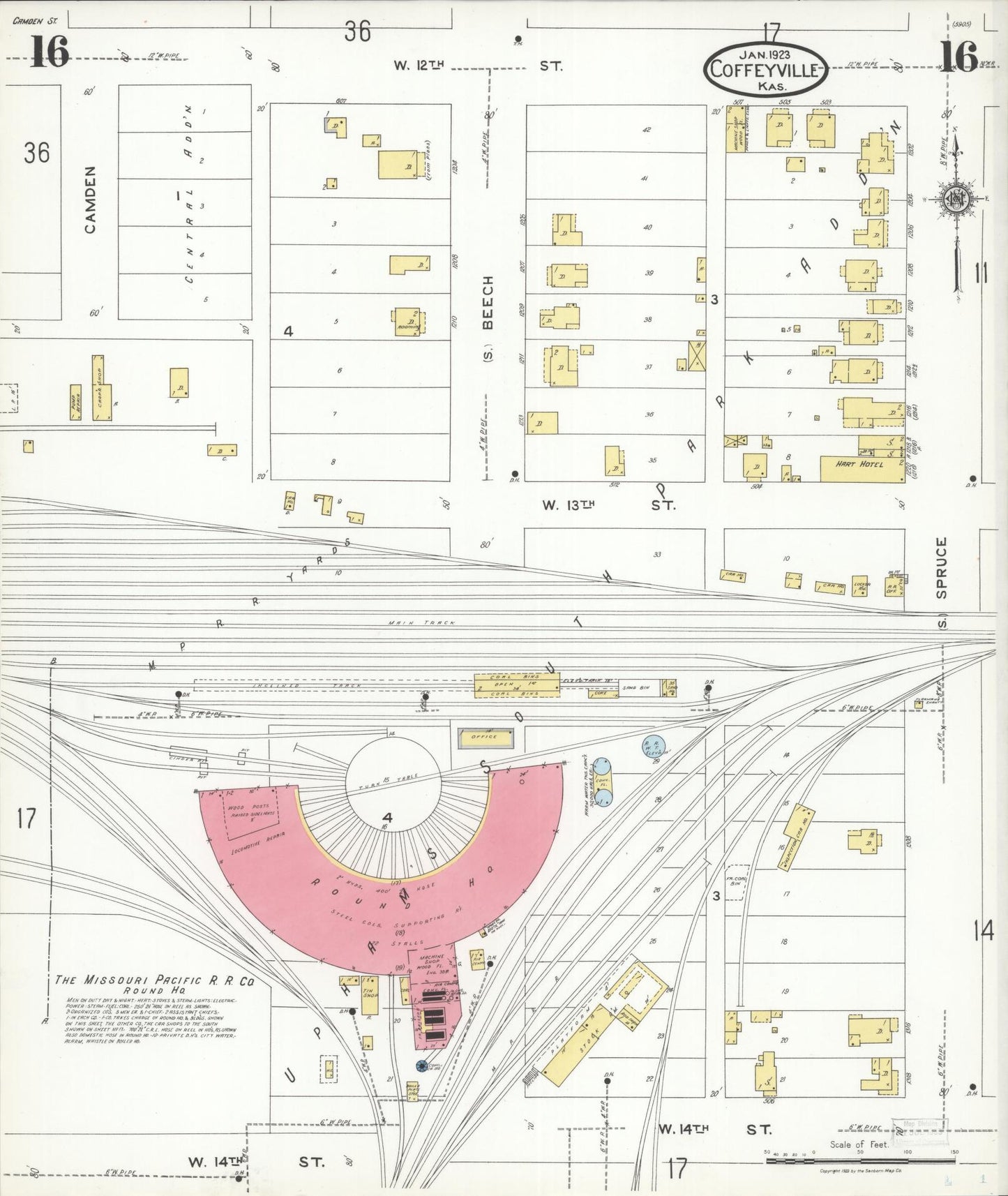 Sanborn Fire Insurance Map from Coffeyville, Montgomery County, Kansas (1923), Sheet #0016 - Historic Sanborn Fire Insurance Map Print, vintage old map wall art, antique decor, genealogy gift, Kansas Kansas map