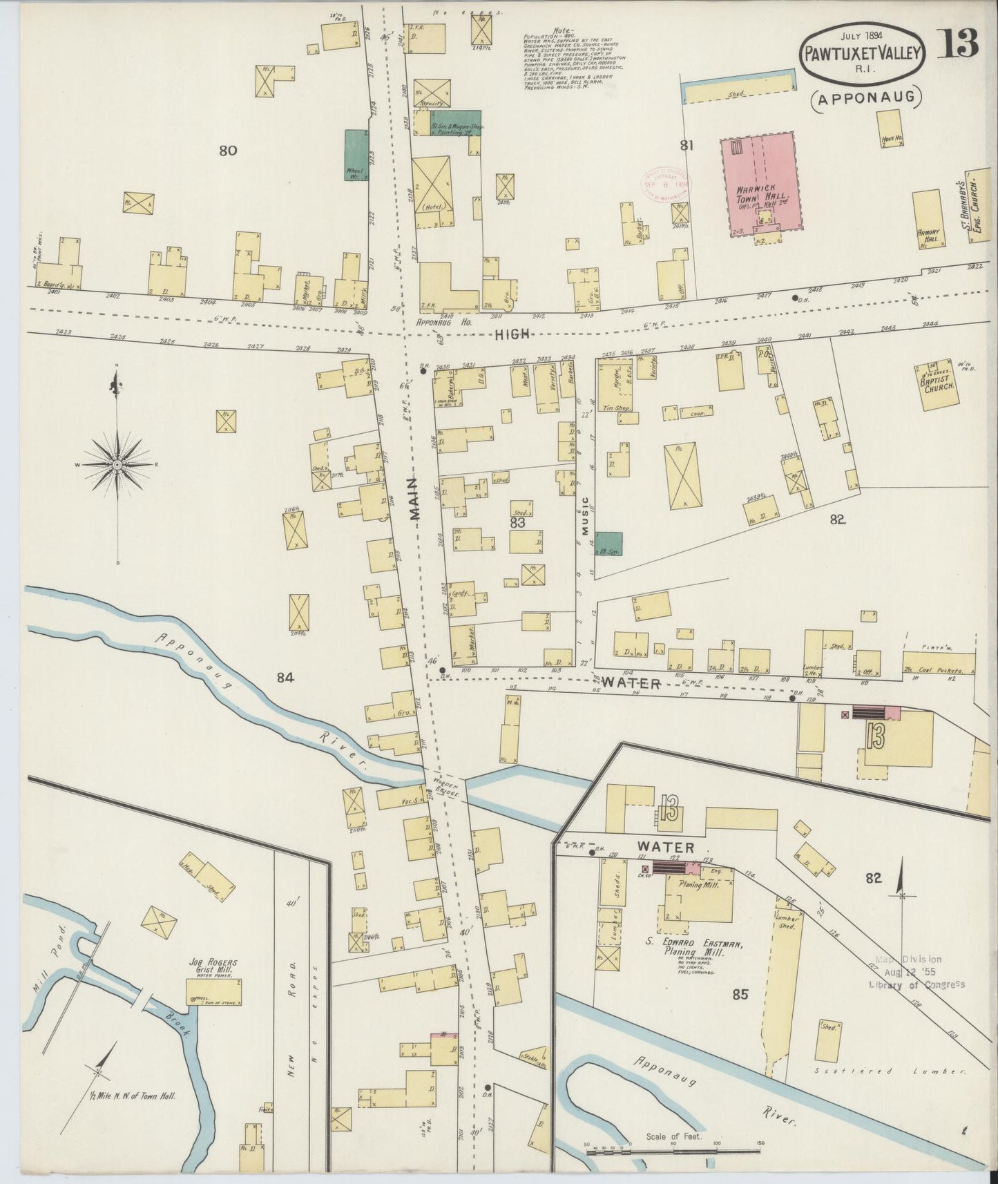 Sanborn Fire Insurance Map from Pawtuxet Valley, Kent and Providence Counties, Rhode Island (1894), Sheet #0013 - Historic Sanborn Fire Insurance Map Print, vintage old map wall art, antique decor, genealogy gift, Washington Washington map