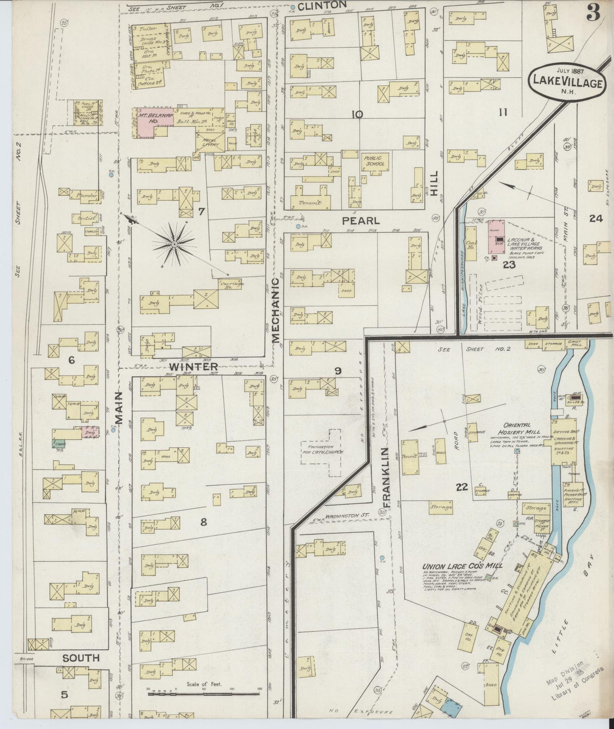 Sanborn Fire Insurance Map from Lake Village, Belknap County, New Hampshire (1887), Sheet #0003 - Historic Sanborn Fire Insurance Map Print, vintage old map wall art, antique decor, genealogy gift, New Hampshire New Hampshire map