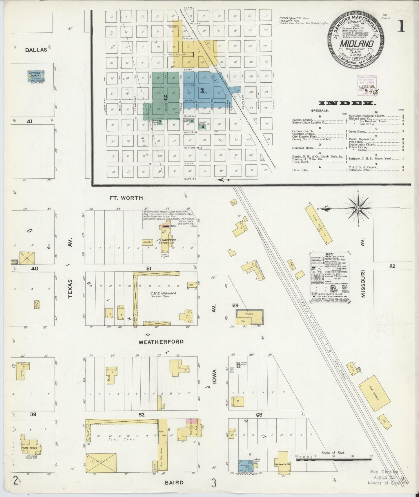 Sanborn Fire Insurance Map from Midland, Midland County, Texas. (1909) – Historic Sanborn Fire Insurance Map Print