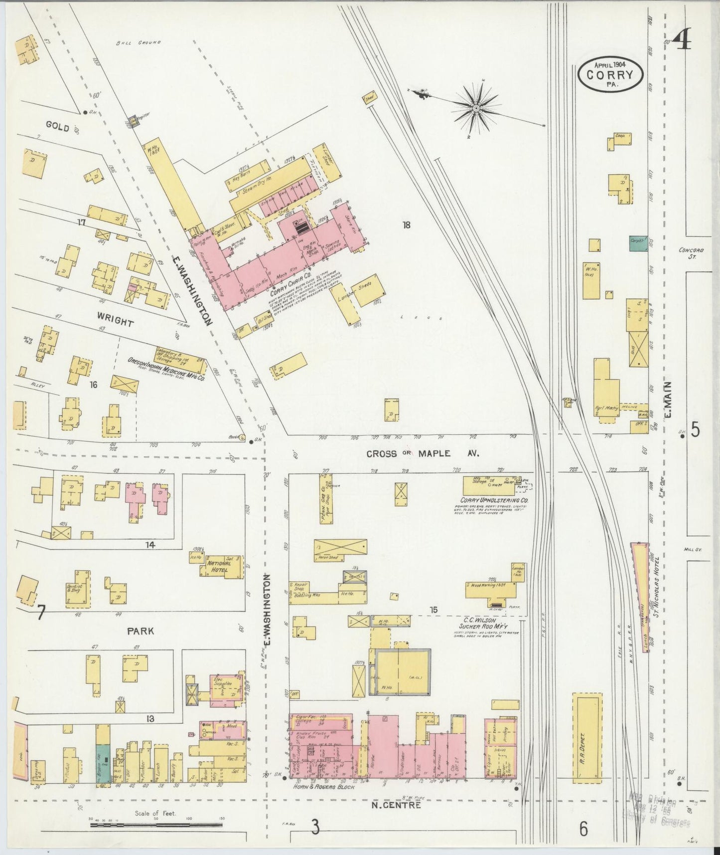 Sanborn Fire Insurance Map from Corry, Erie County, Pennsylvania (1904), Sheet #0004 - Historic Sanborn Fire Insurance Map Print, vintage old map wall art, antique decor, genealogy gift, Pennsylvania Pennsylvania map