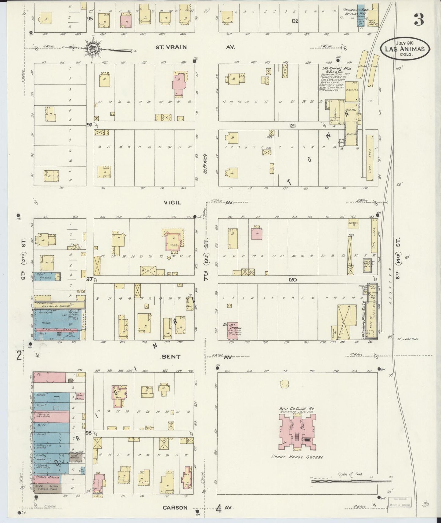 Sanborn Fire Insurance Map from Las Animas, Bent County, Colorado (1910), Sheet #0003 - Historic Sanborn Fire Insurance Map Print, vintage old map wall art, antique decor, genealogy gift, Colorado Colorado map