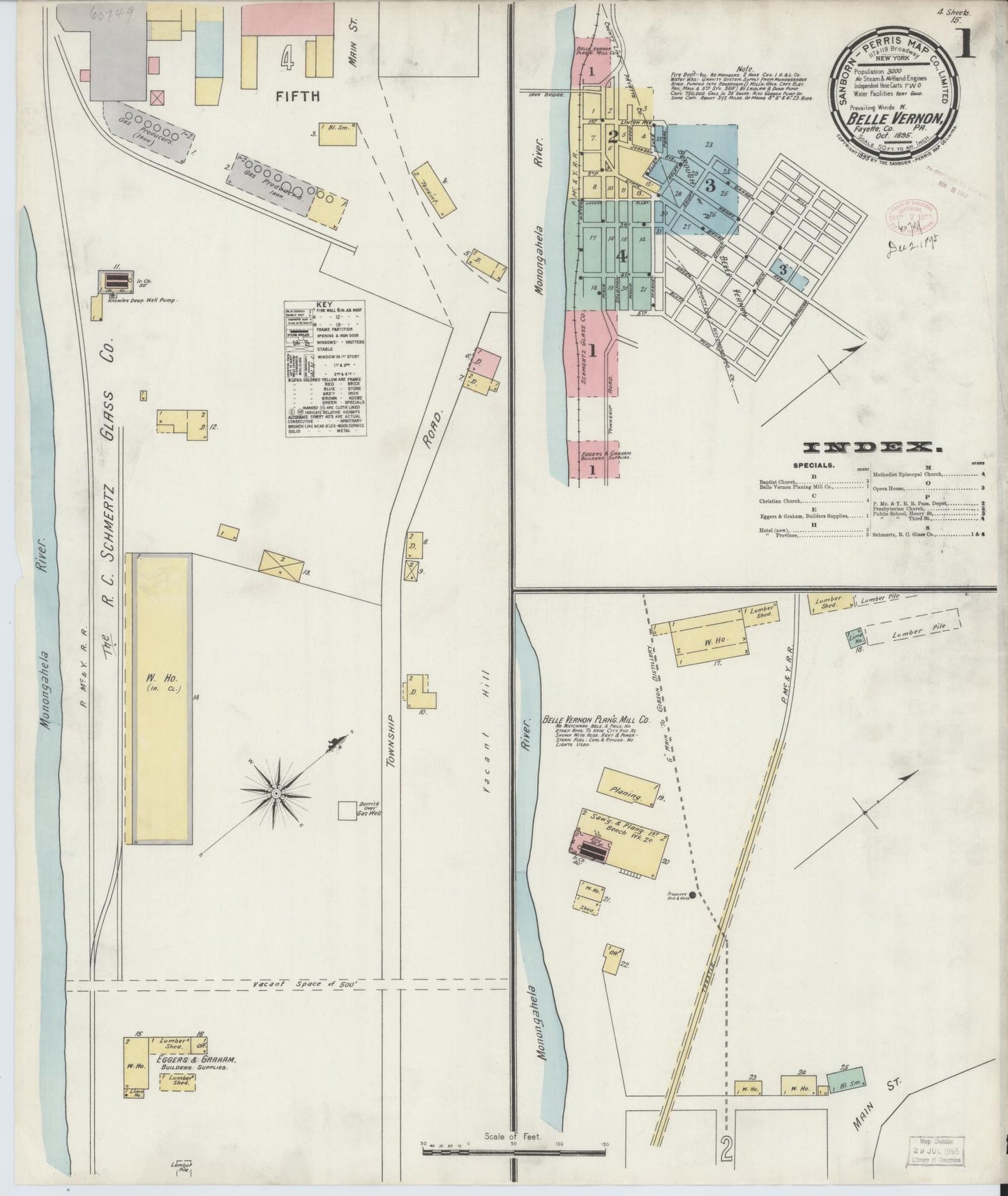 Sanborn Fire Insurance Map from Belle Vernon, Fayette County, Pennsylvania (1895), Sheet #0001 - Historic Sanborn Fire Insurance Map Print, vintage old map wall art, antique decor, genealogy gift, Pennsylvania Pennsylvania map