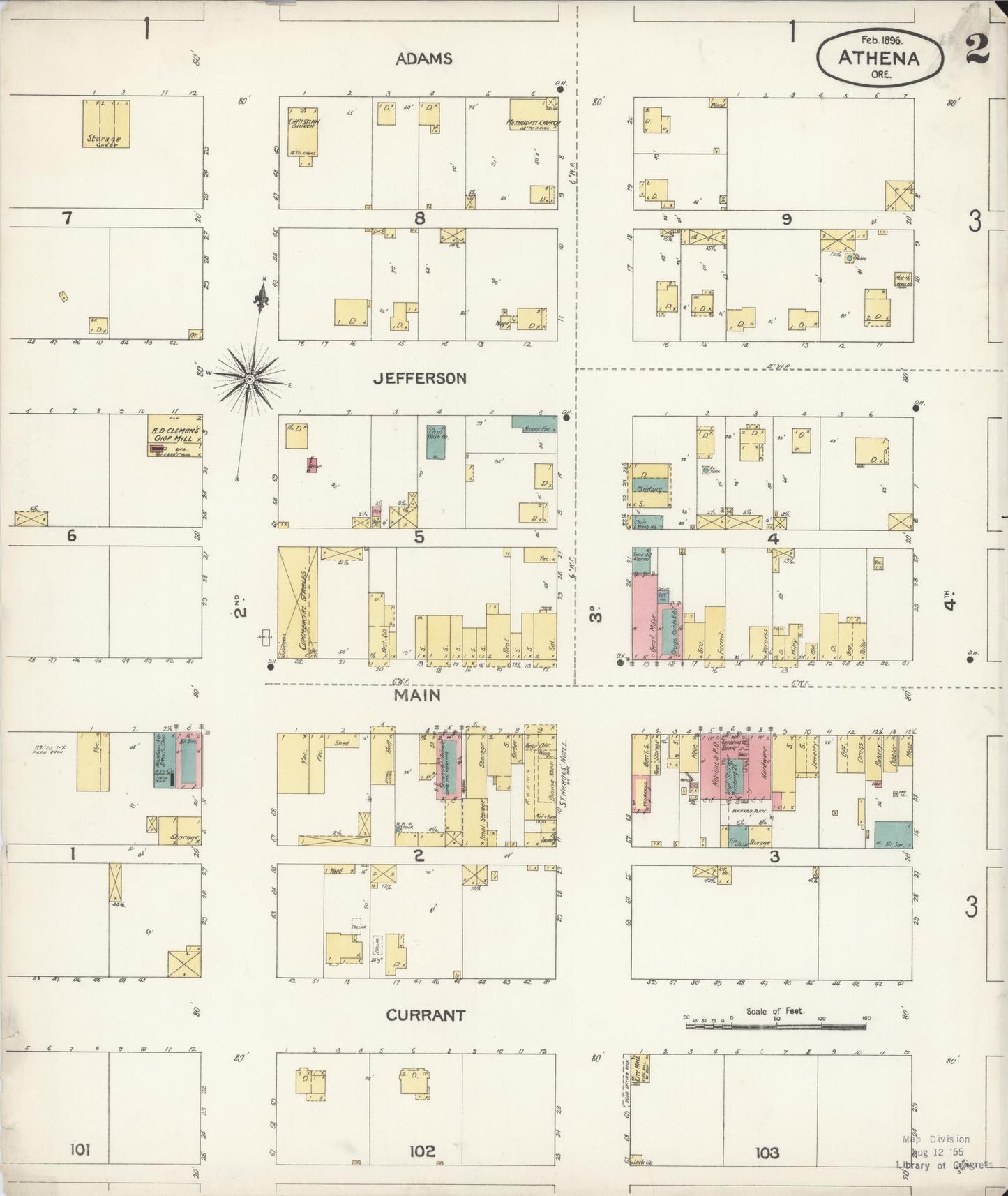 Sanborn Fire Insurance Map from Athena, Umatilla County, Oregon (1896), Sheet #0002 - Historic Sanborn Fire Insurance Map Print, vintage old map wall art, antique decor, genealogy gift, Oregon Oregon map