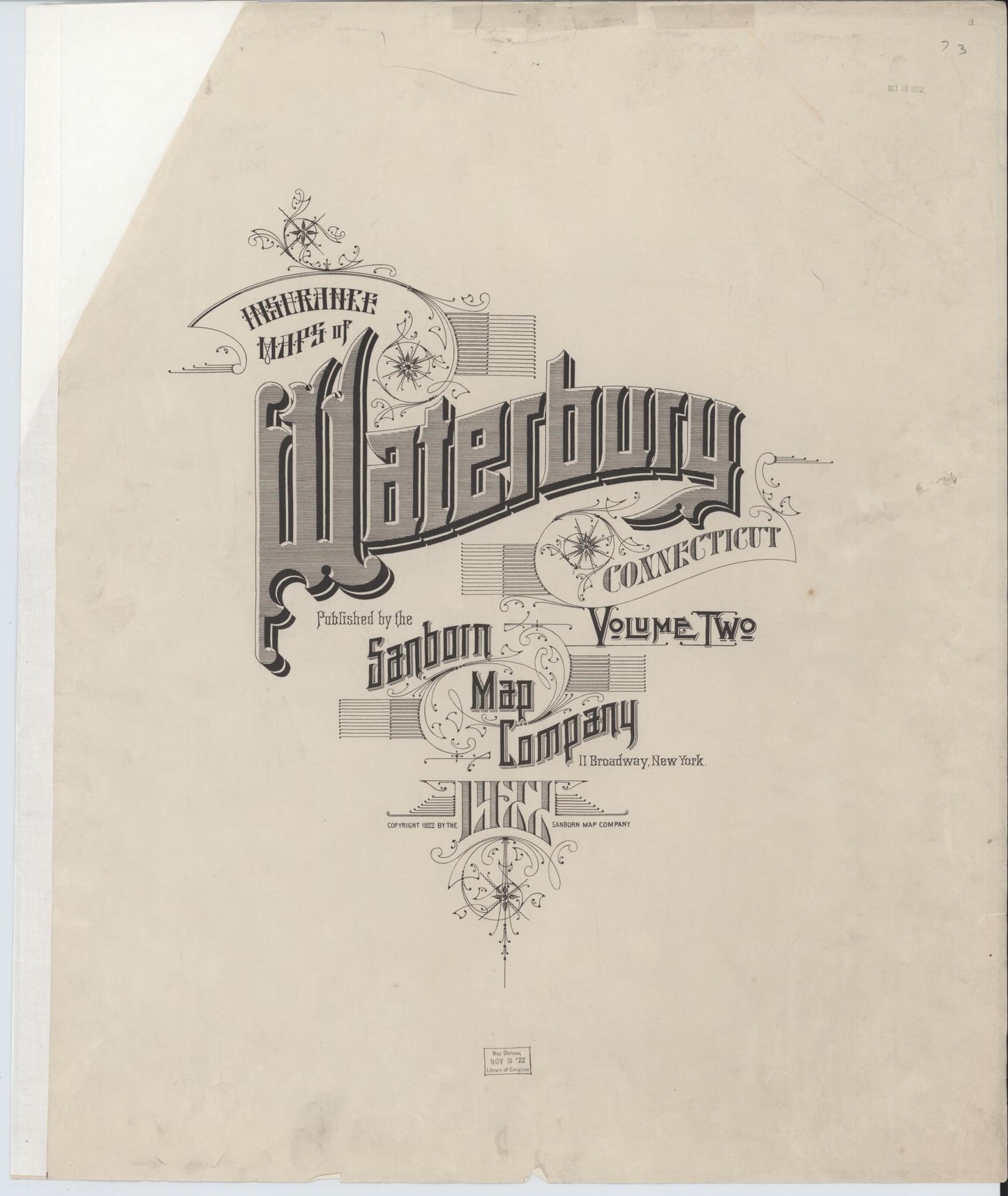 Sanborn Fire Insurance Map from Waterbury, New Haven County, Connecticut (1922), Sheet #0001 - Complete Map Set gallery image, historic Sanborn map, vintage wall art, Connecticut Connecticut