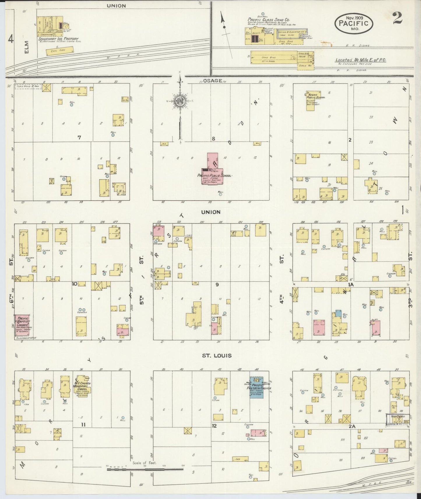 Sanborn Fire Insurance Map from Pacific, Franklin County, Missouri (1909), Sheet #0002 - Historic Sanborn Fire Insurance Map Print, vintage old map wall art, antique decor, genealogy gift, Missouri Missouri map