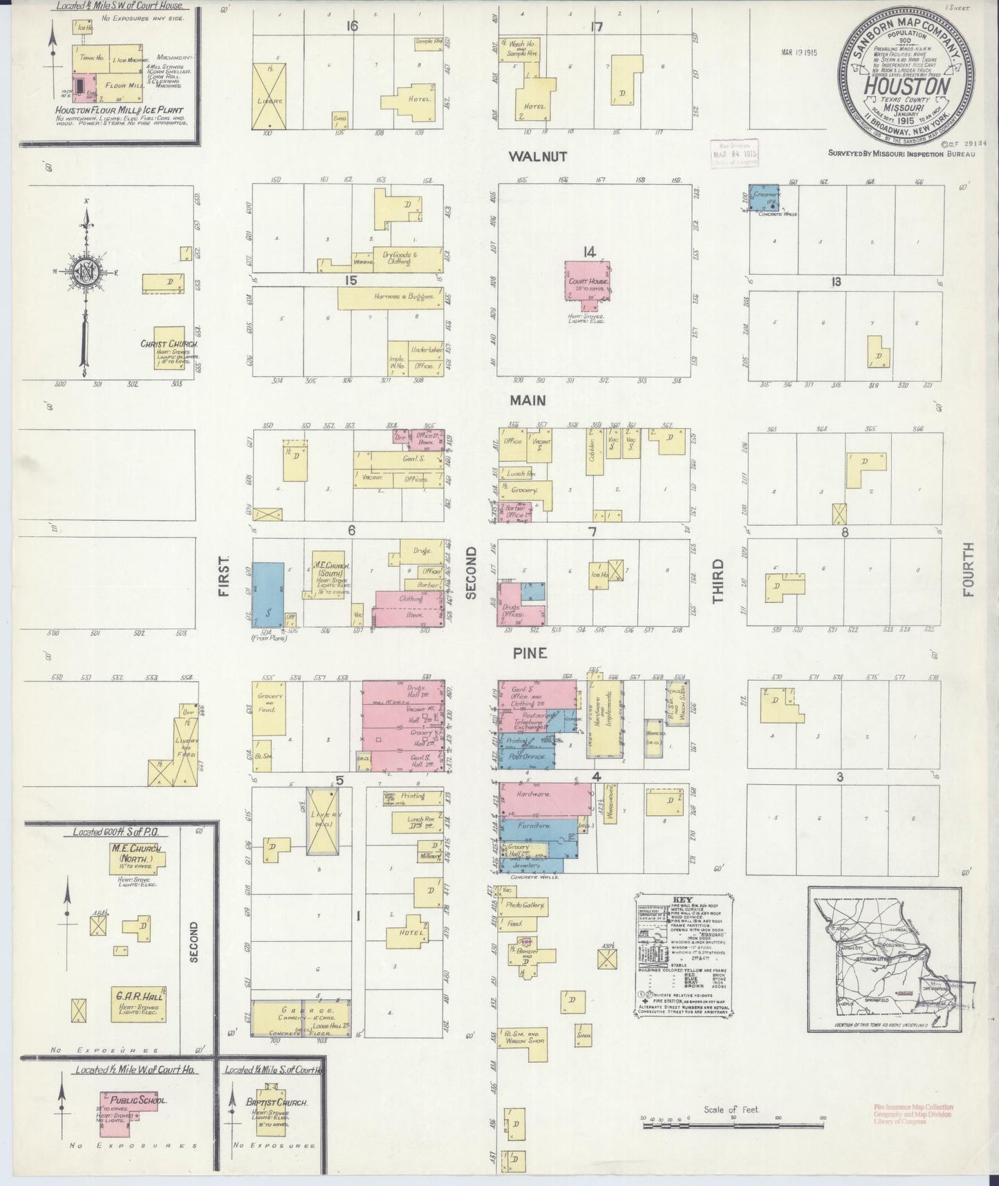 Sanborn Fire Insurance Map from Houston, Texas County, Missouri (1915), Sheet #0001 - Historic Sanborn Fire Insurance Map Print, vintage old map wall art, antique decor, genealogy gift, Missouri Missouri map
