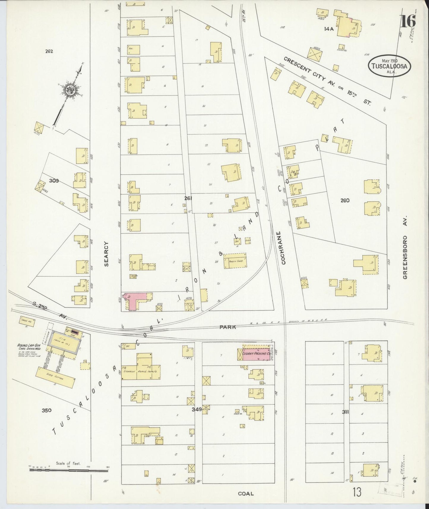 Sanborn Fire Insurance Map from Tuscaloosa, Tuscaloosa County, Alabama (1910), Sheet #0016 - Historic Sanborn Fire Insurance Map Print, vintage old map wall art, antique decor, genealogy gift, Alabama Alabama map