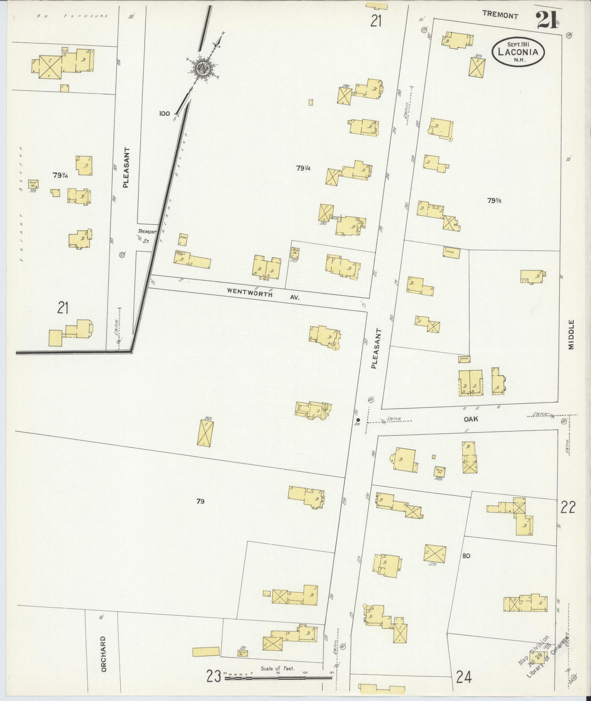 Sanborn Fire Insurance Map from Laconia, Belknap County, New Hampshire (1911), Sheet #0021 - Historic Sanborn Fire Insurance Map Print, vintage old map wall art, antique decor, genealogy gift, New Hampshire New Hampshire map
