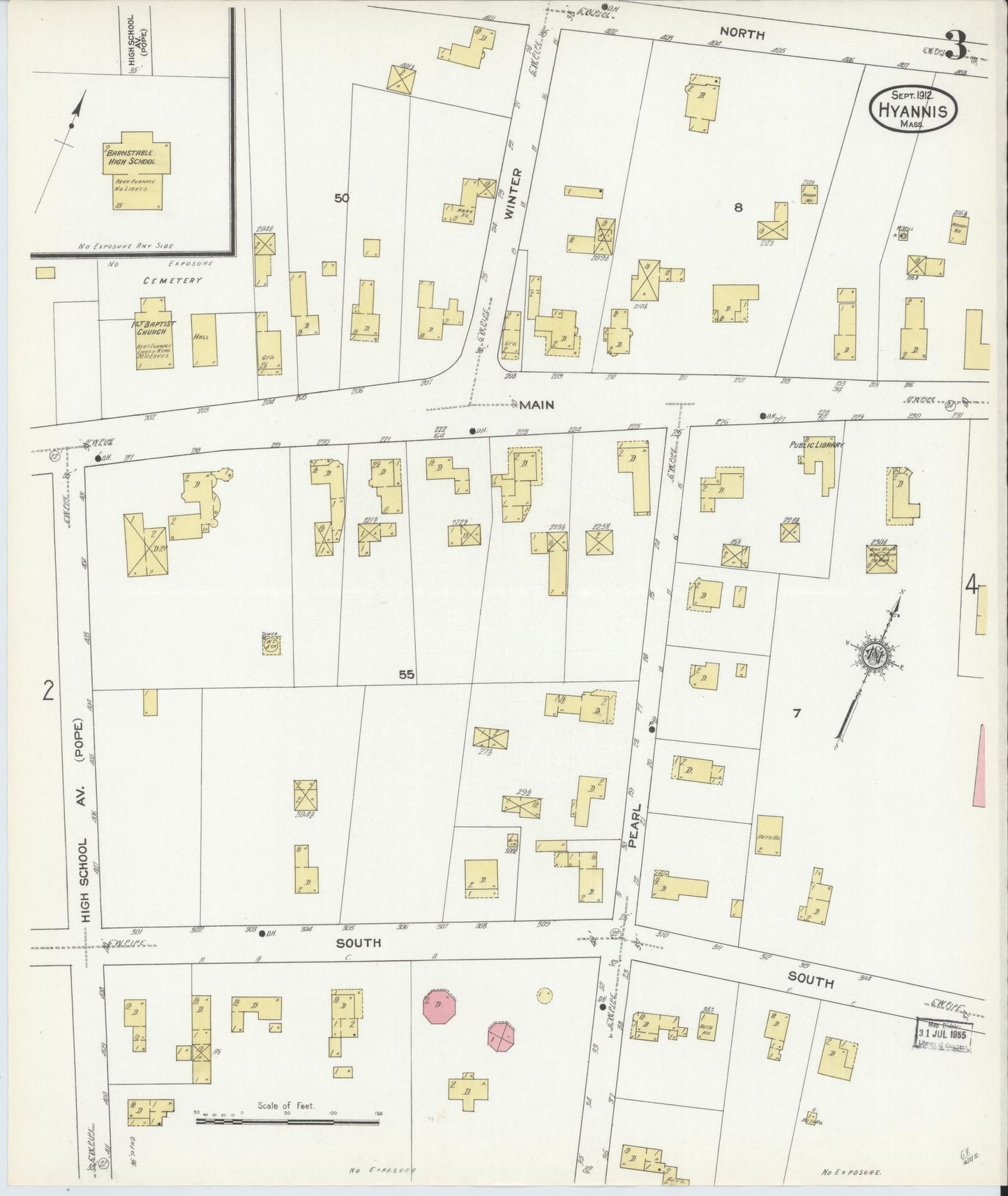 Sanborn Fire Insurance Map from Hyannis, Barnstable County, Massachusetts (1912), Sheet #0003 - Historic Sanborn Fire Insurance Map Print, vintage old map wall art, antique decor, genealogy gift, Massachusetts Massachusetts map