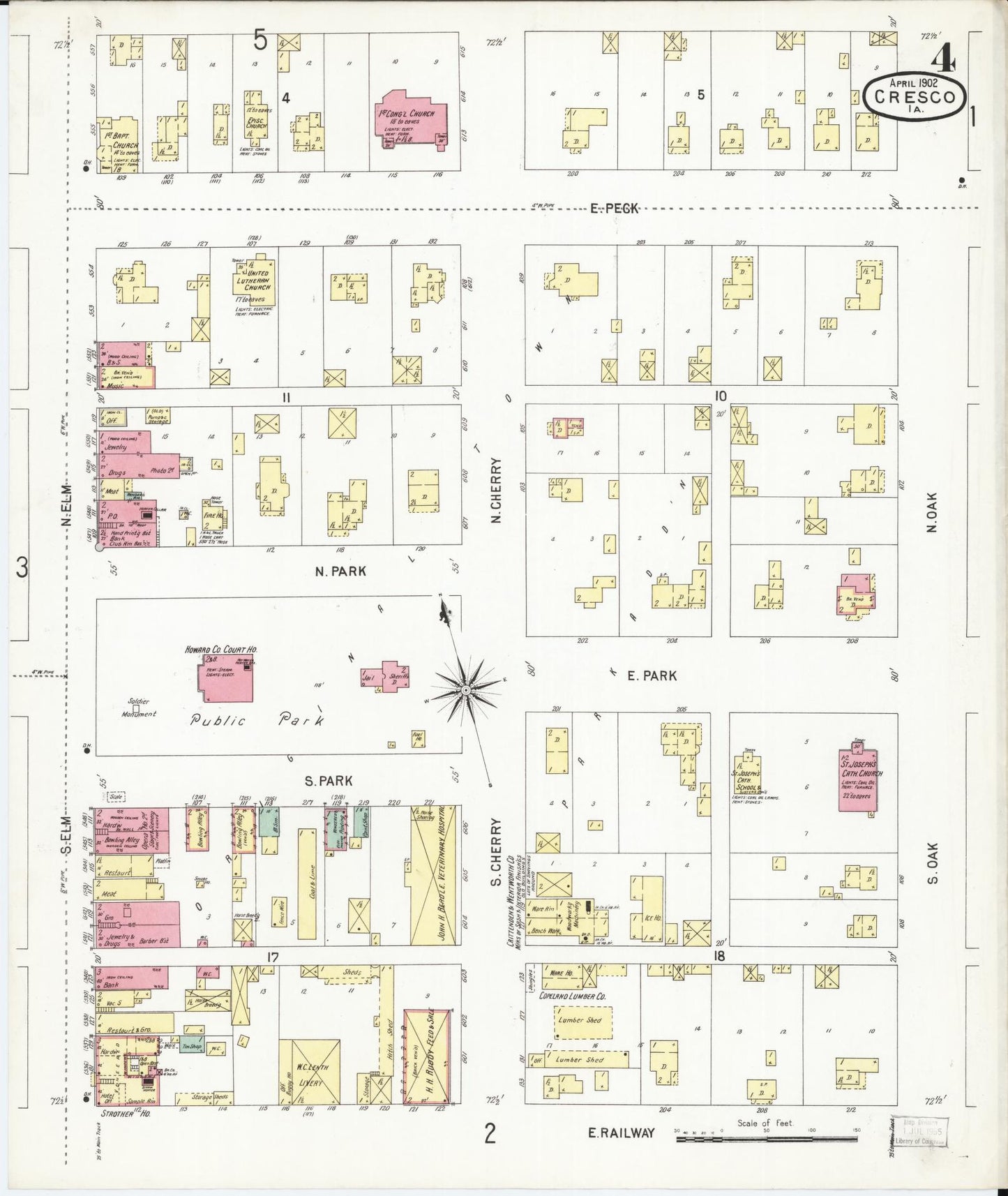 Sanborn Fire Insurance Map from Cresco, Howard County, Iowa (1902), Sheet #0004 - Historic Sanborn Fire Insurance Map Print, vintage old map wall art