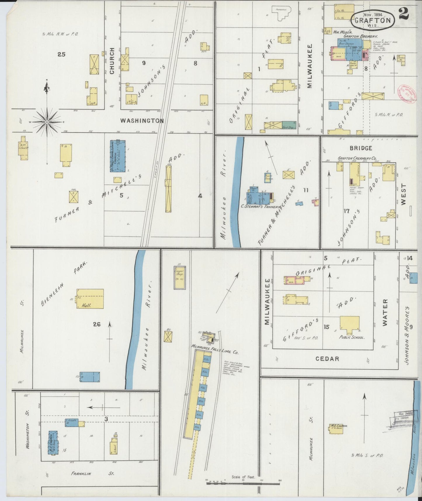 Sanborn Fire Insurance Map from Grafton, Ozankee County, Wisconsin (1894), Sheet #0002 - Complete Map Set gallery image, historic Sanborn map, vintage wall art, Wisconsin Wisconsin