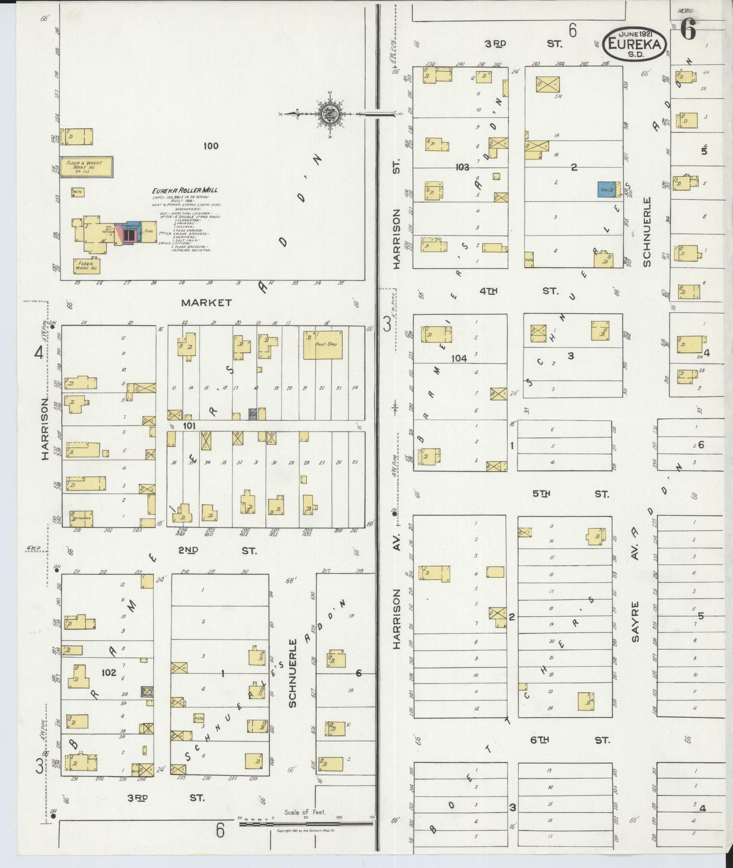 Sanborn Fire Insurance Map from Eureka, McPherson County, South Dakota (1921), Sheet #0006 - Historic Sanborn Fire Insurance Map Print, vintage old map wall art, antique decor, genealogy gift, South Dakota South Dakota map